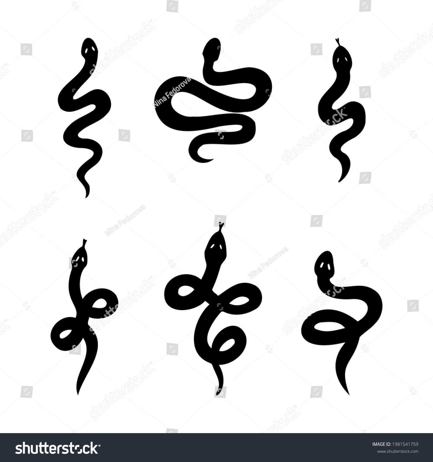 Snake Silhouettes Set Vector Black White Stock Vector (royalty Free 