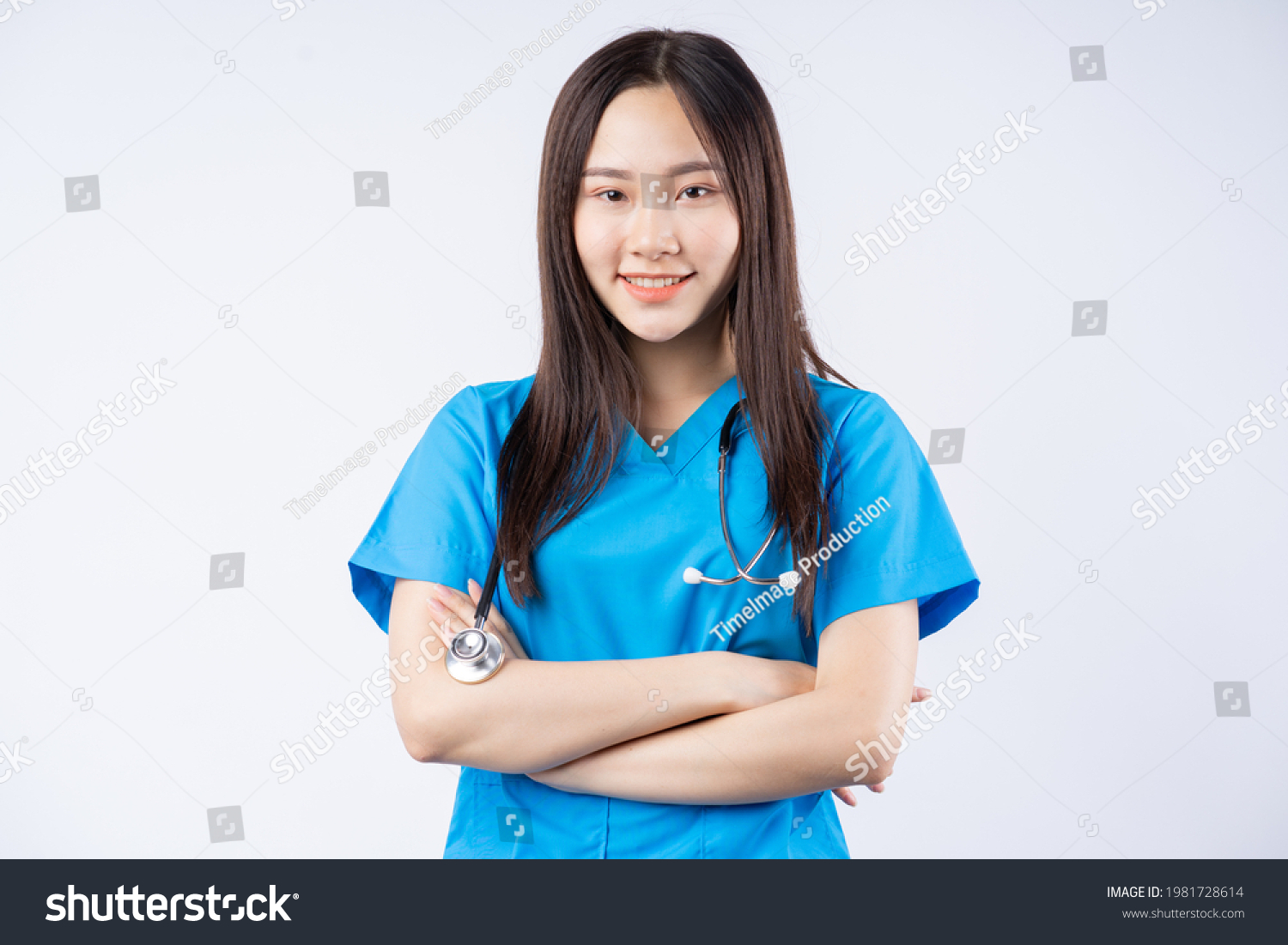 Portrait Asian Nurse On White Background Stock Photo 1981728614 ...