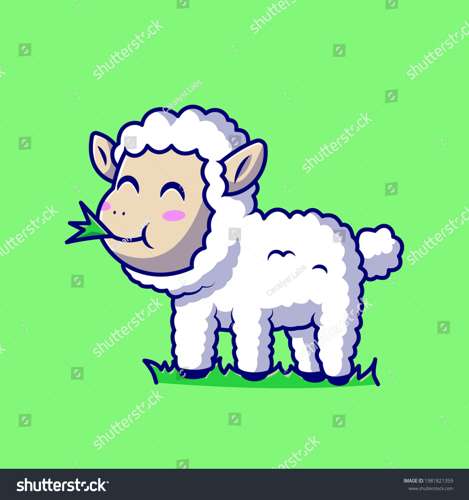 Cute Sheep Eating Grass Cartoon Vector Stock Vector Royalty Free 1981821359 Shutterstock 7046