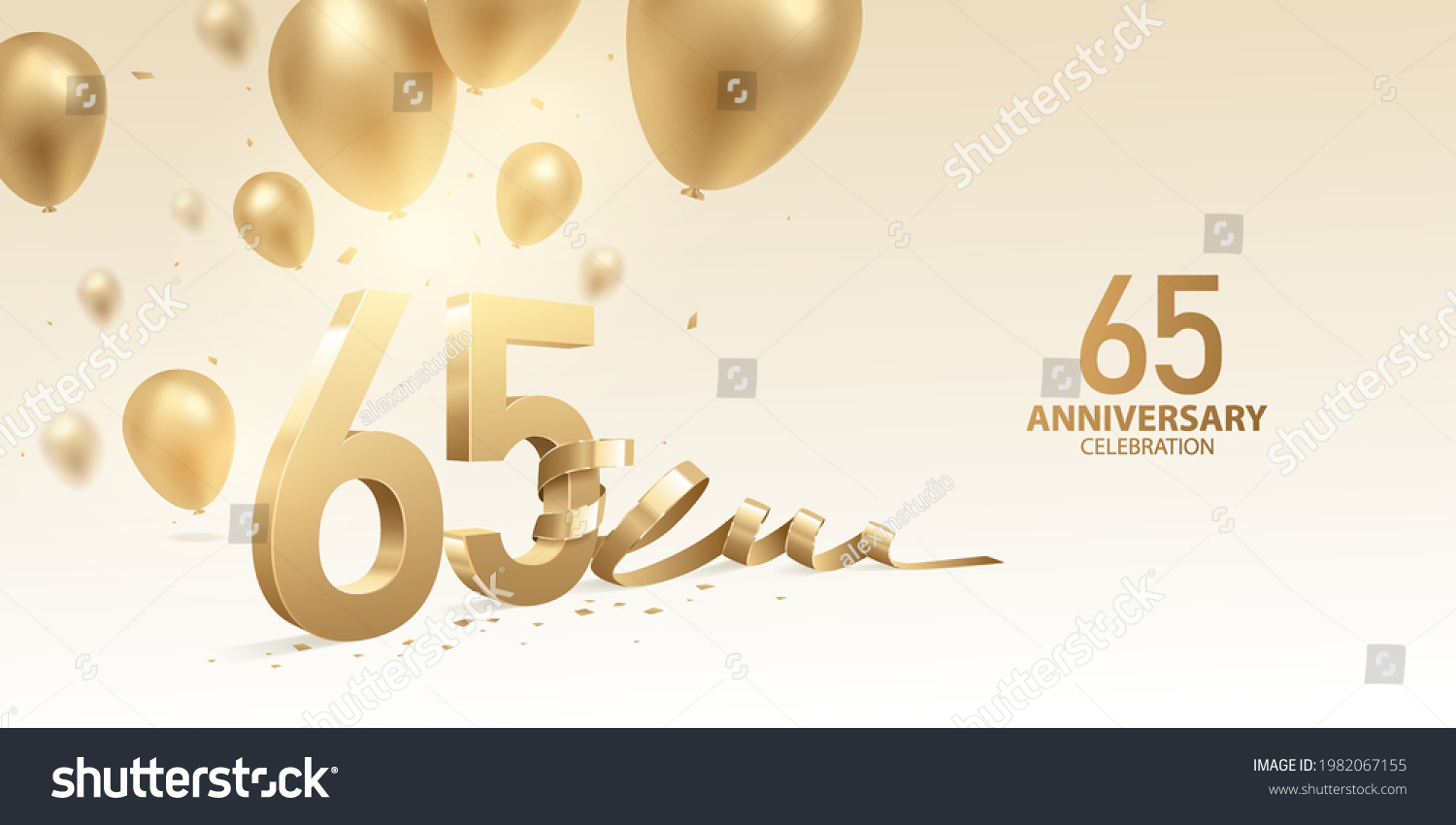 65th Anniversary Celebration Background 3d Golden Stock Vector (Royalty ...
