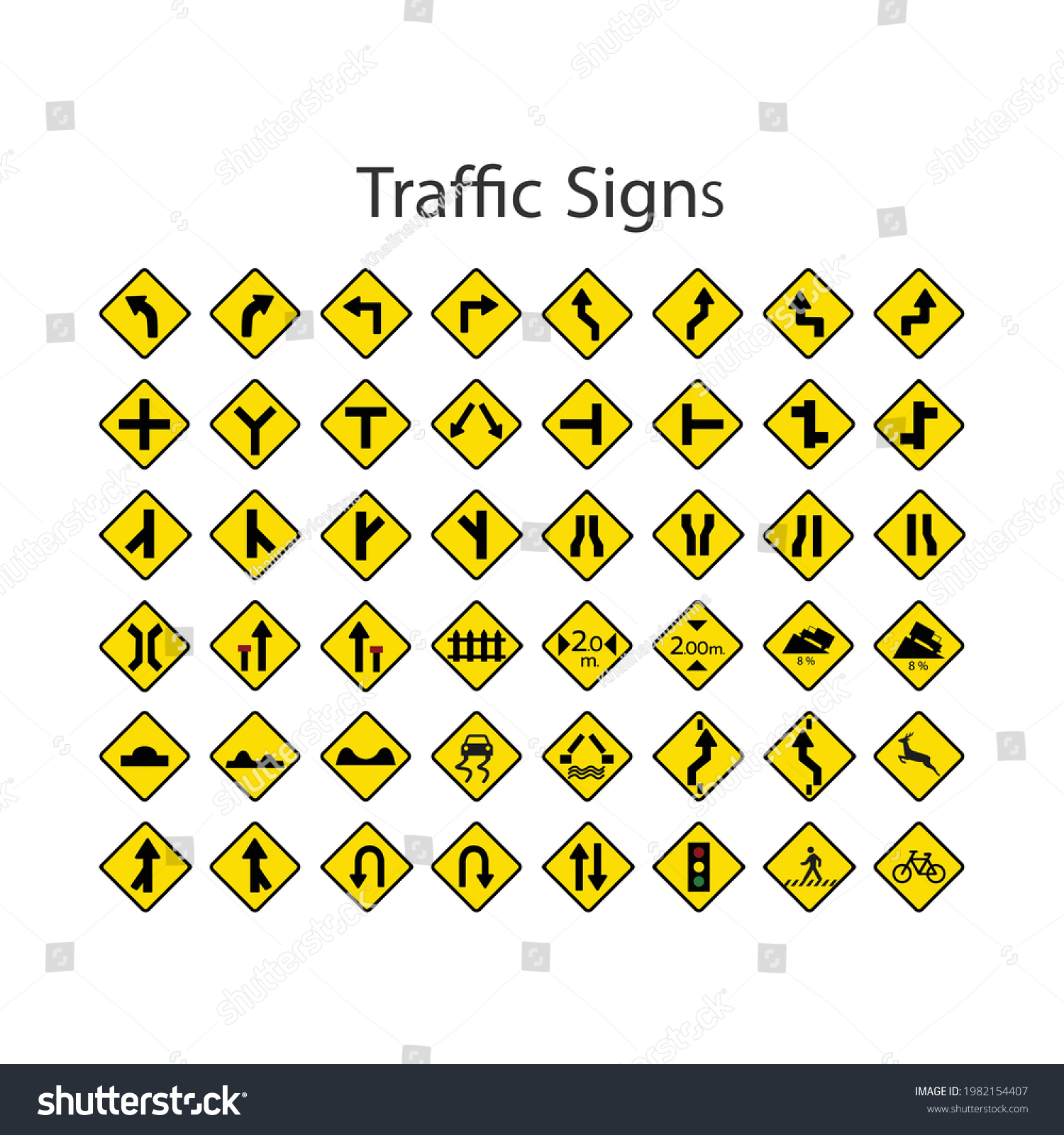 All Warning Traffic Signs Vector Set Stock Vector Royalty Free 1982154407 Shutterstock 