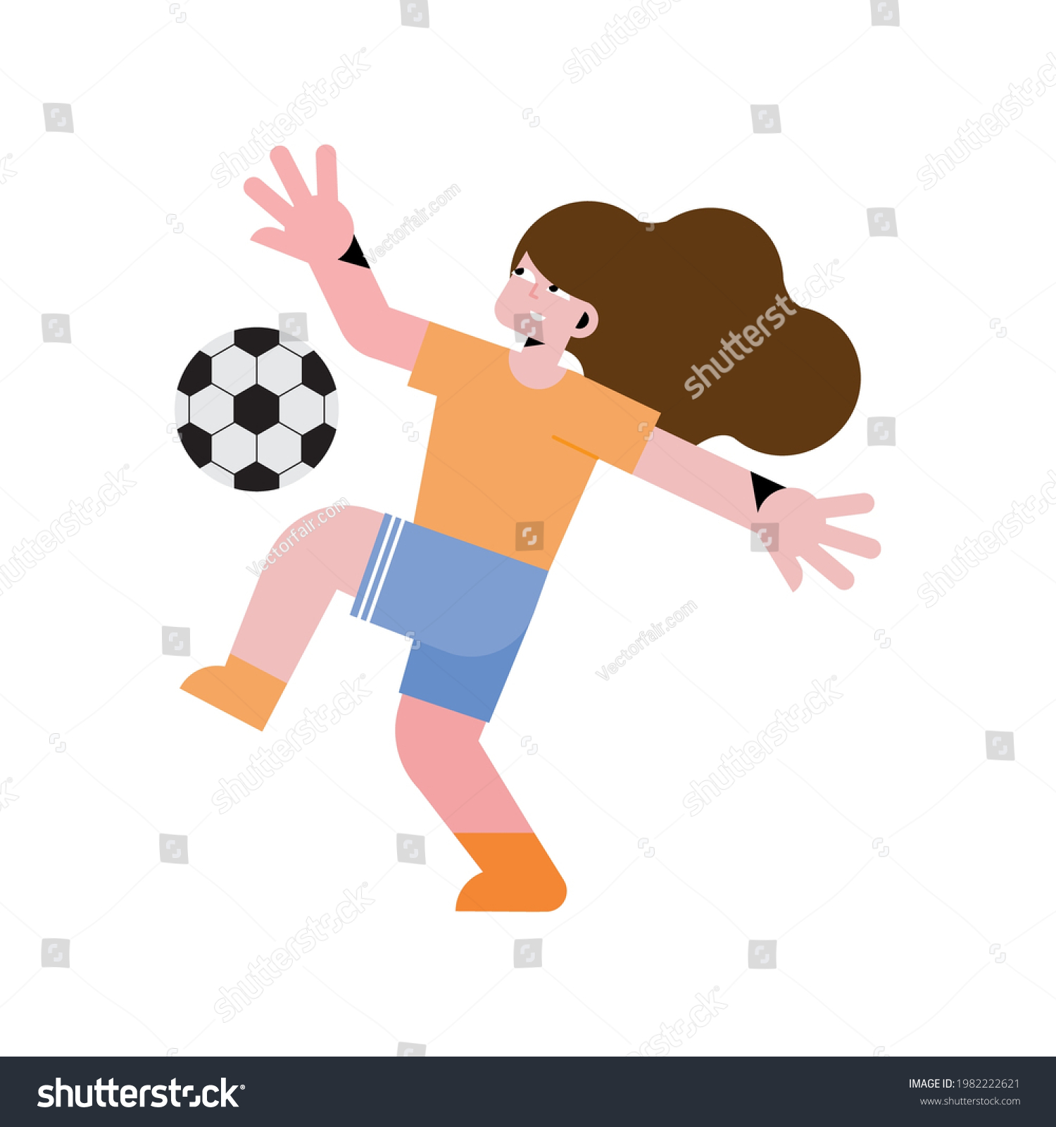 Stock Vector Little Girl Playing Soccer Character 1982222621 