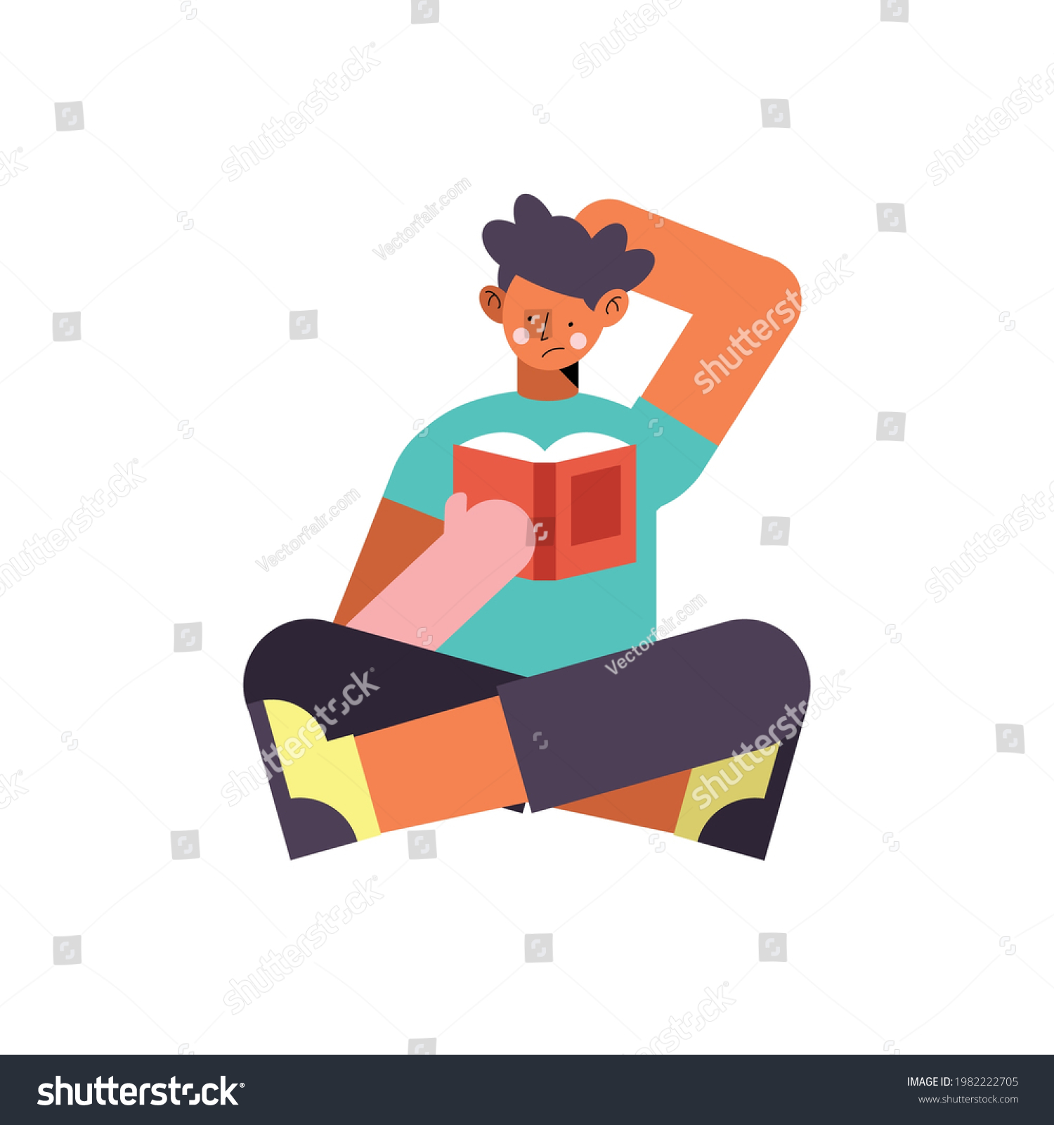 Boy Seated Reading Book Character Stock Vector (Royalty Free ...