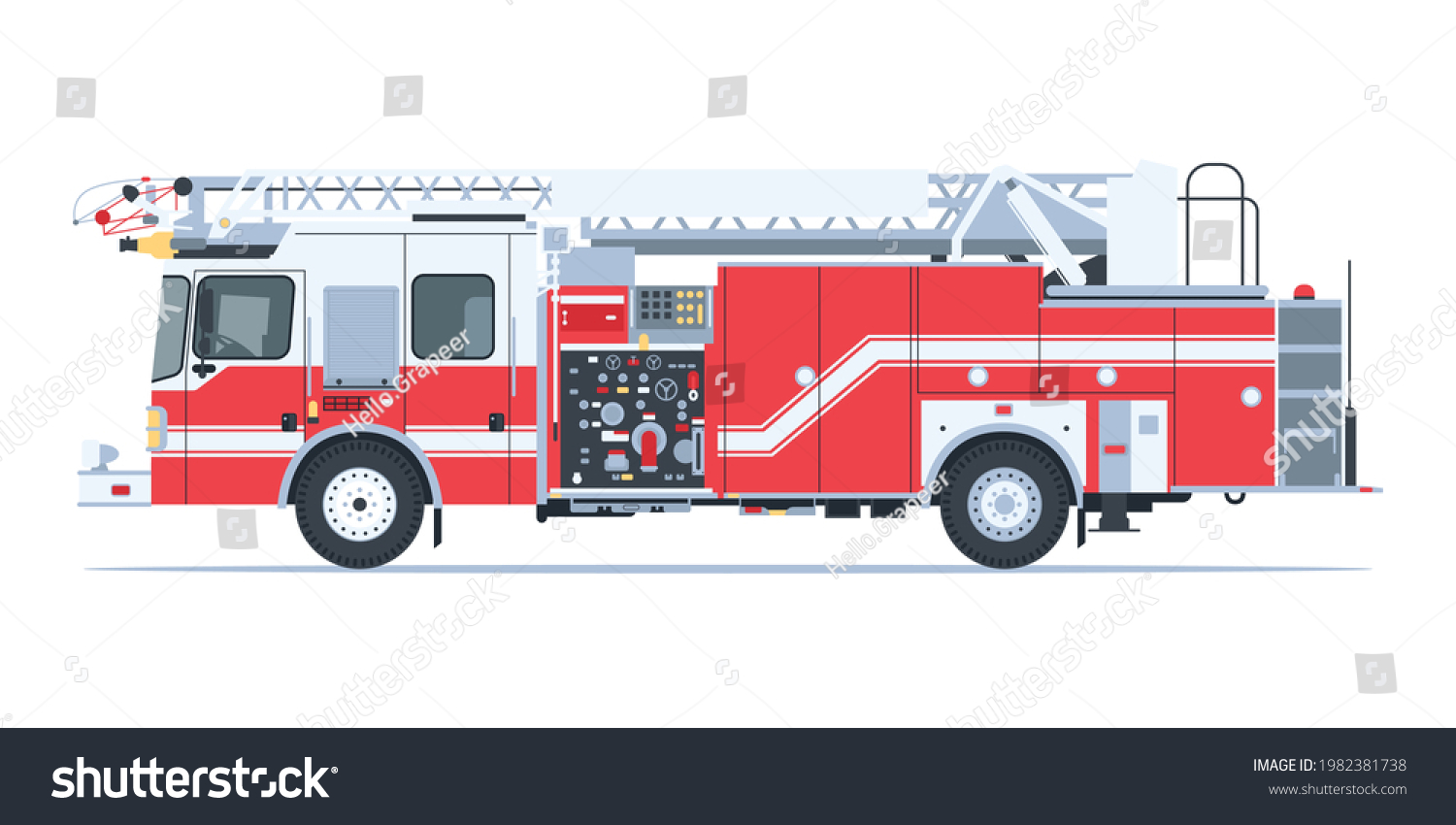 Fire Truck Side View Isolated Vector Stock Vector (Royalty Free ...