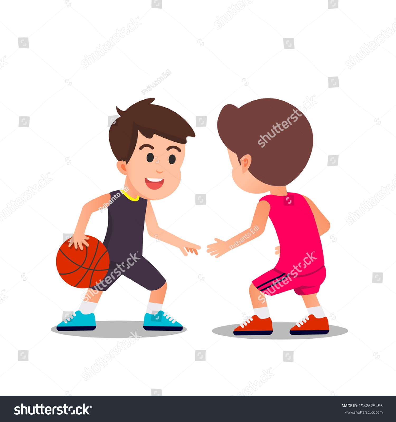 Two Children Playing Basketball One On Stock Vector (Royalty Free ...