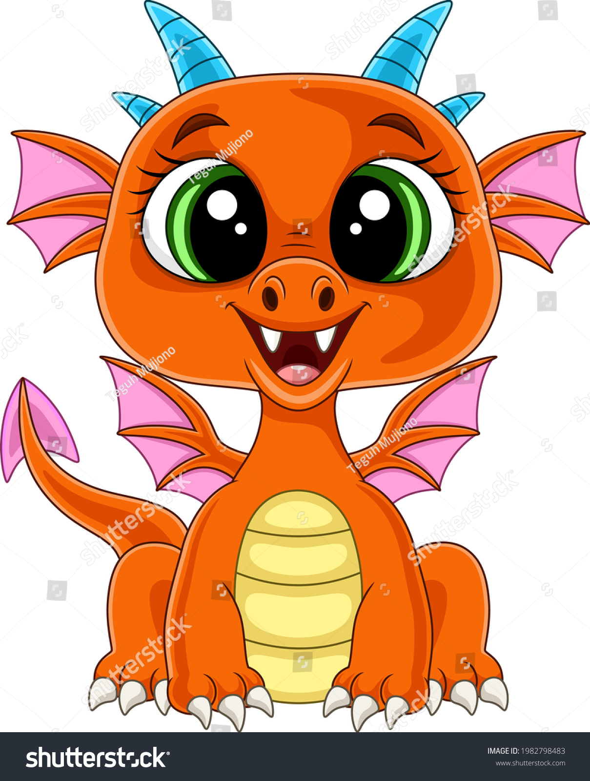 Cartoon Cute Baby Dragon Sitting Stock Vector (Royalty Free) 1982798483 ...