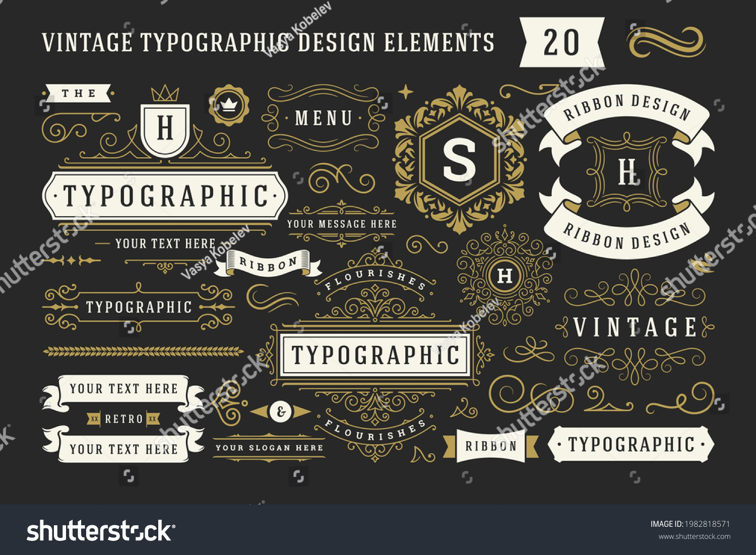 Vintage Typographic Decorative Ornament Design Elements Stock Vector ...