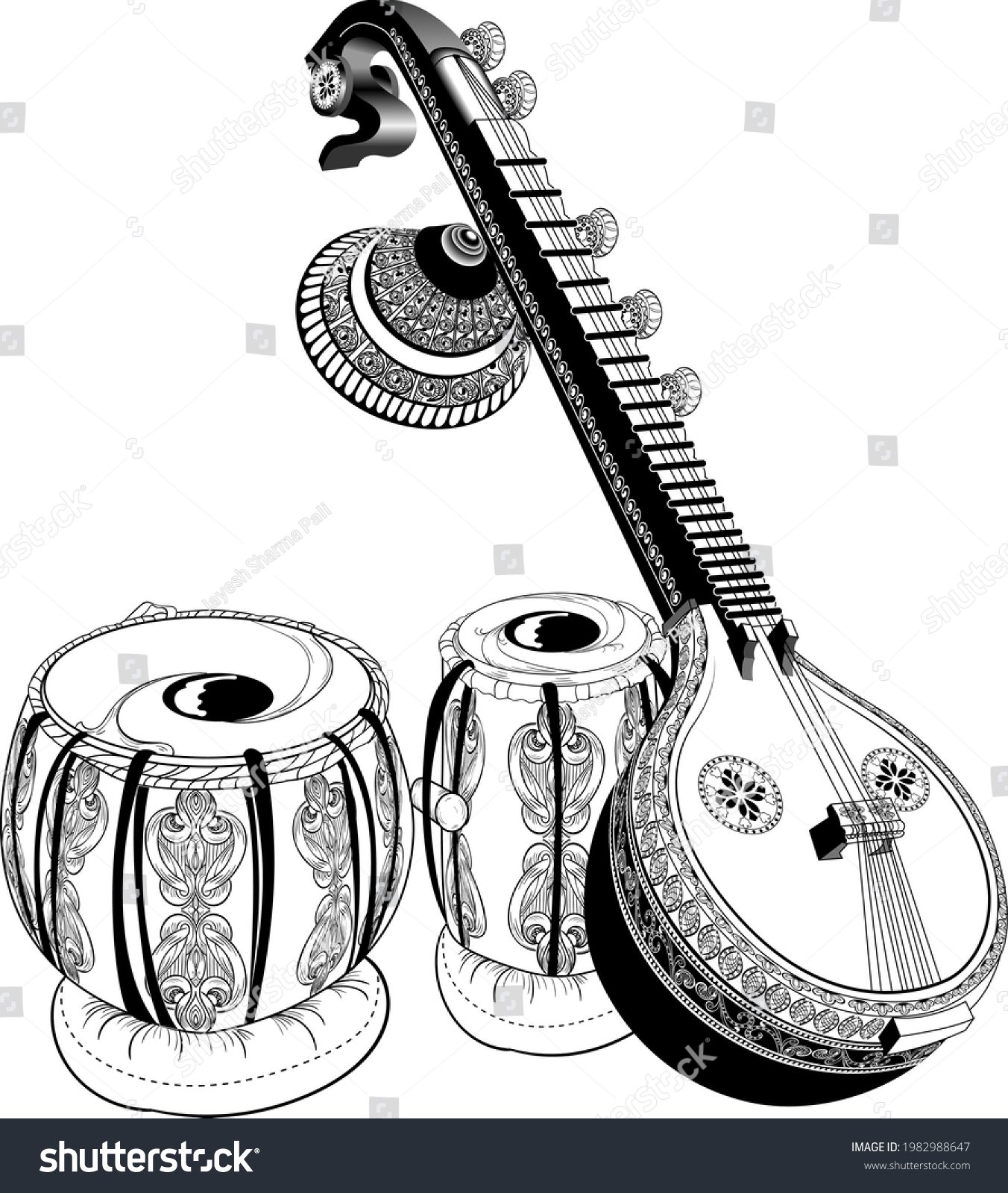 Indian Music Instrument Tabla Sitar Line Stock Vector (Royalty Free ...