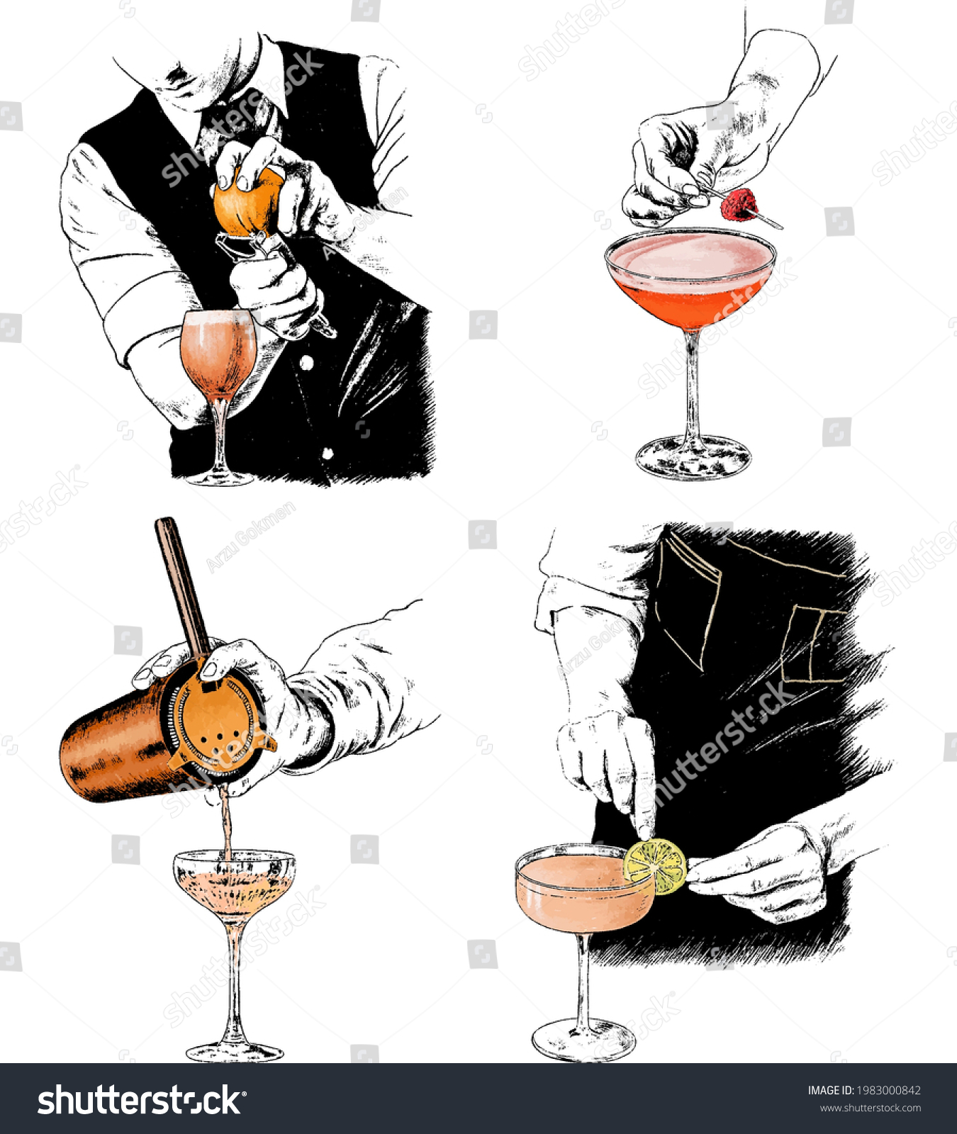 Hand Drawn Bartender Vector Illustration Set Stock Vector (Royalty Free ...