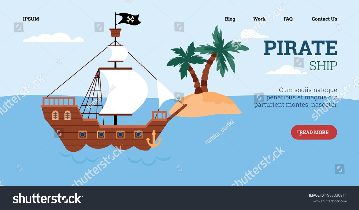 Website Banner Template Pirate Ship Sea Stock Vector (Royalty Free ...