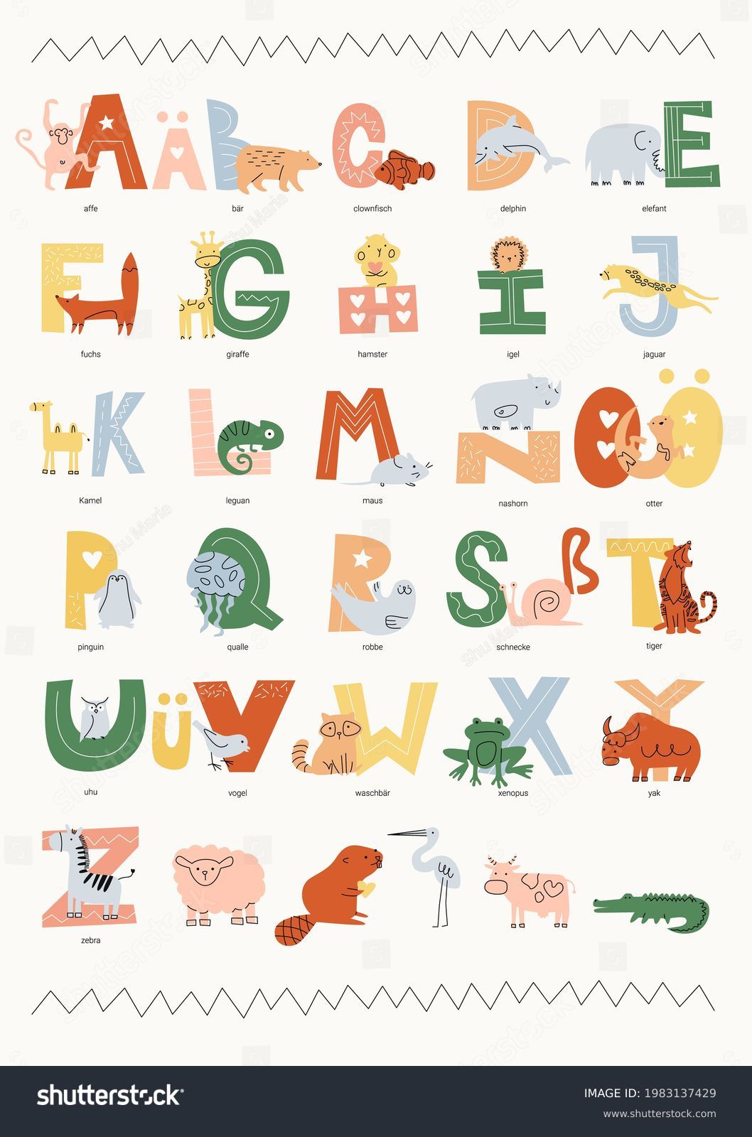 Vector Childrens Poster German Alphabet Animals Stock Vector (Royalty ...