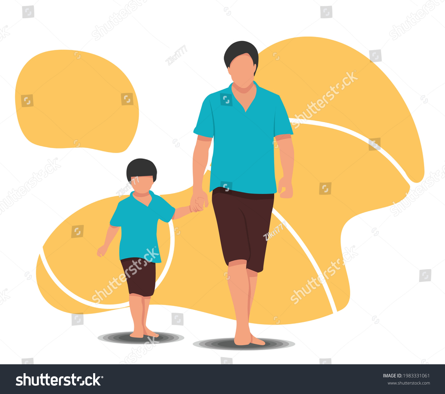 Father Son Drawing Walking Holding Hands Stock Vector (Royalty Free ...