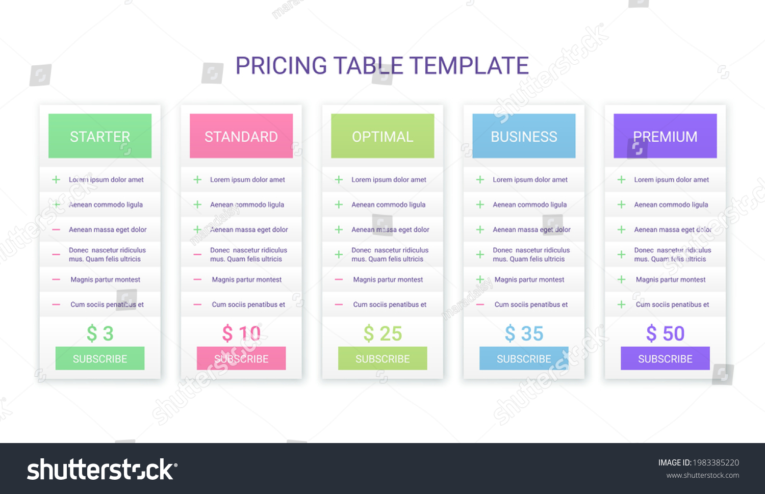 Price Table Template Comparison Chart Layout Stock Vector (Royalty Free ...