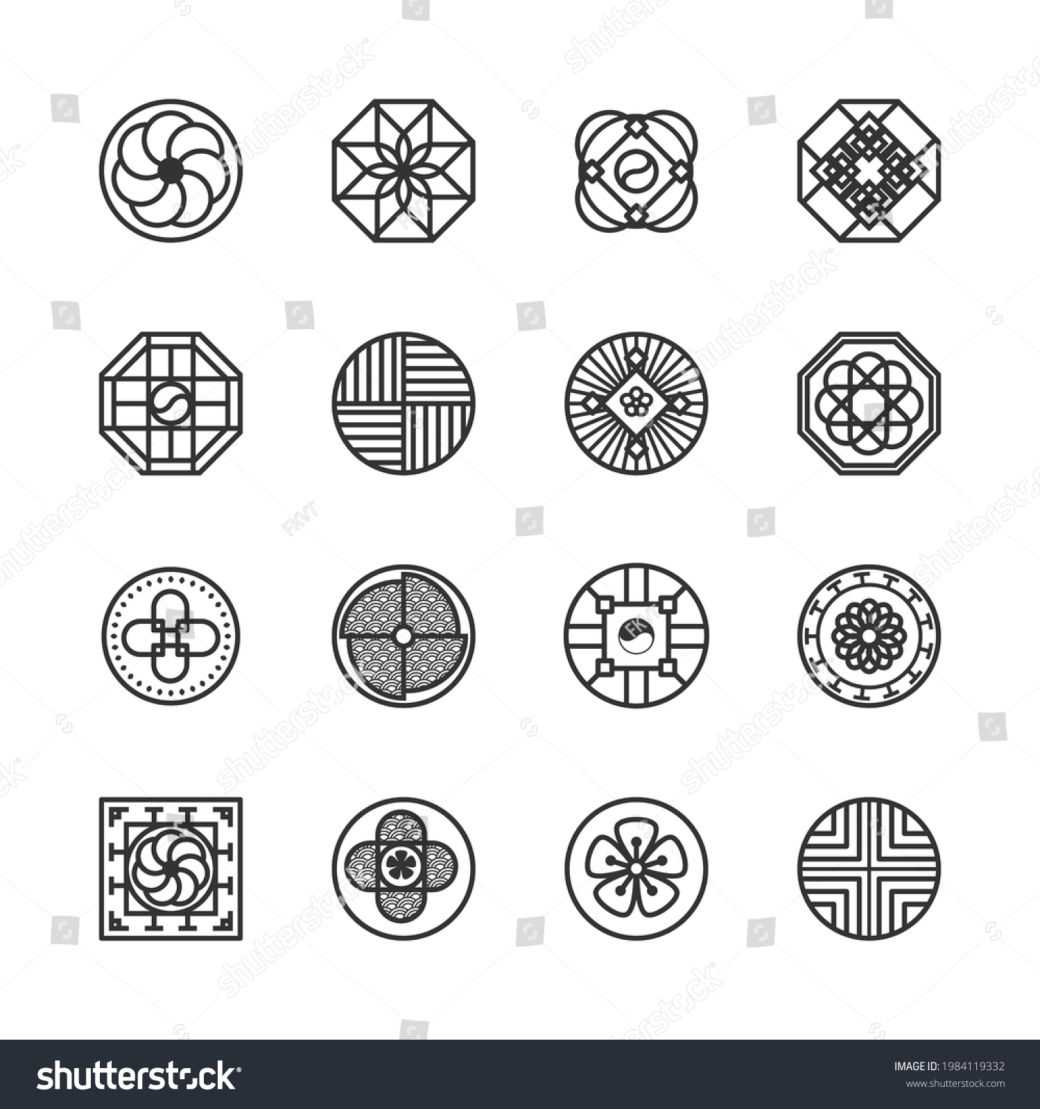 Korea Traditional Pattern Outline Icon Collection Stock Vector (Royalty ...