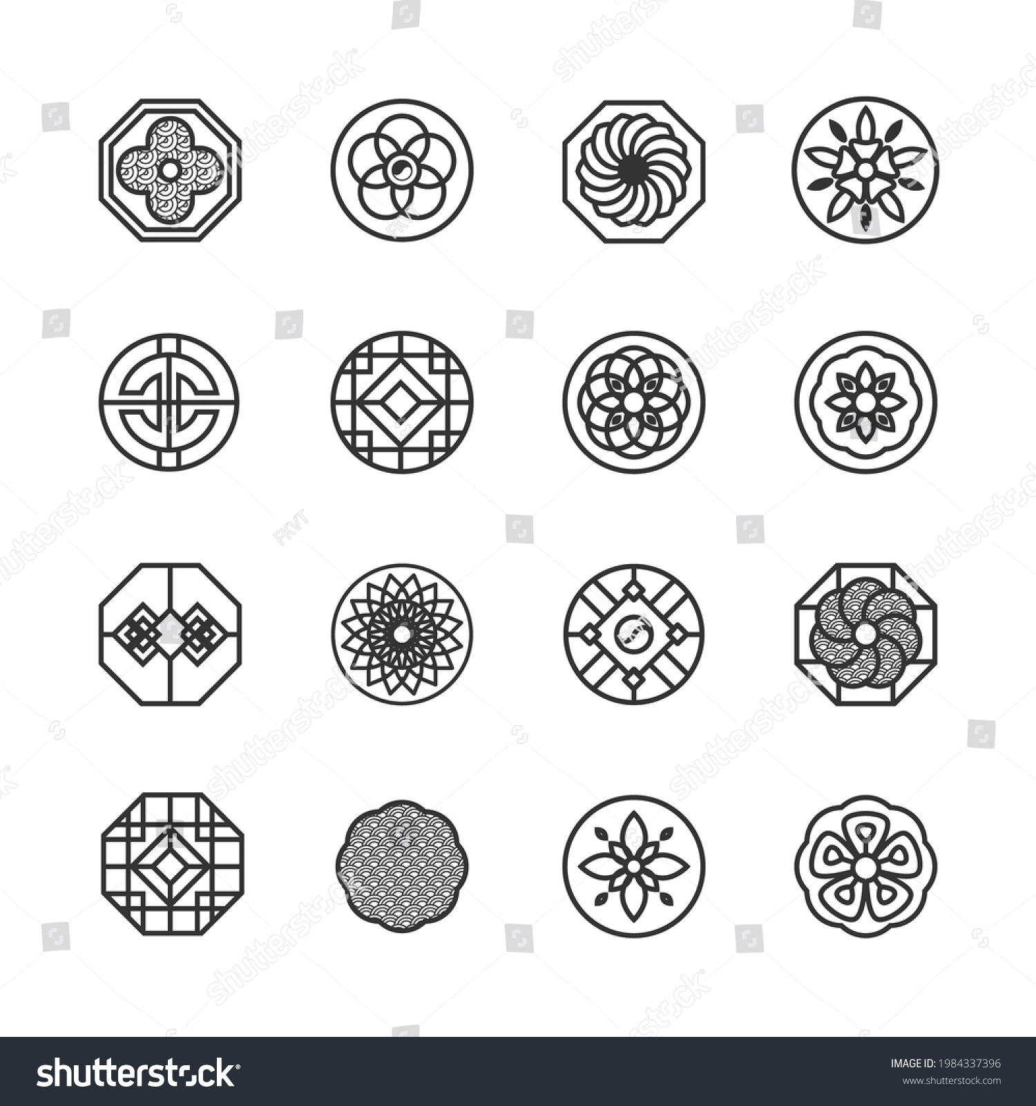 Korea Traditional Pattern Outline Icon Collection Stock Vector (Royalty ...