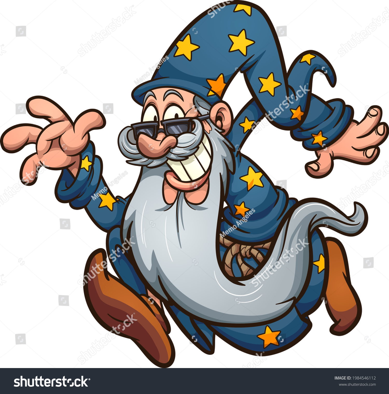 Running Old Cartoon Wizard Long Beard Stock Vector (royalty Free 