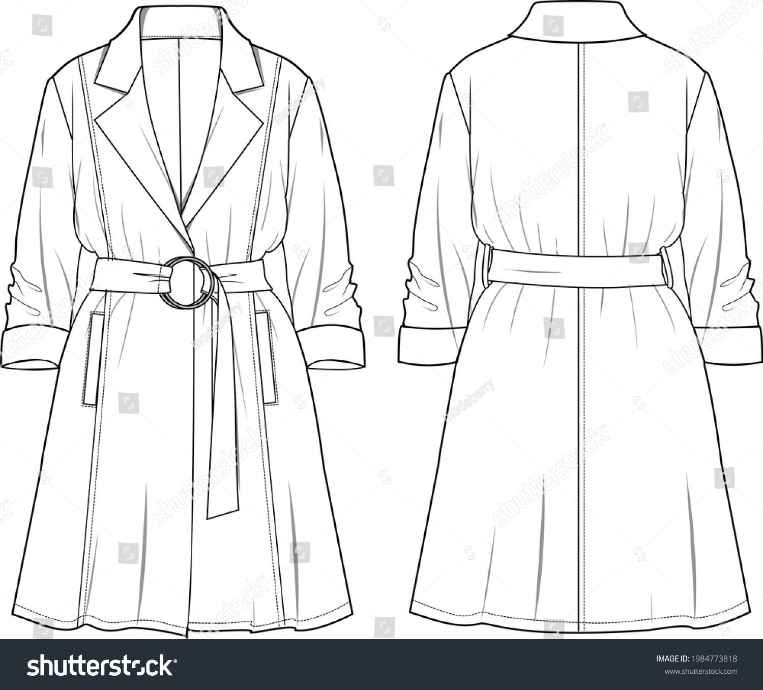 Womens Longline Jacket Jacket Technical Fashion Stock Vector (Royalty ...