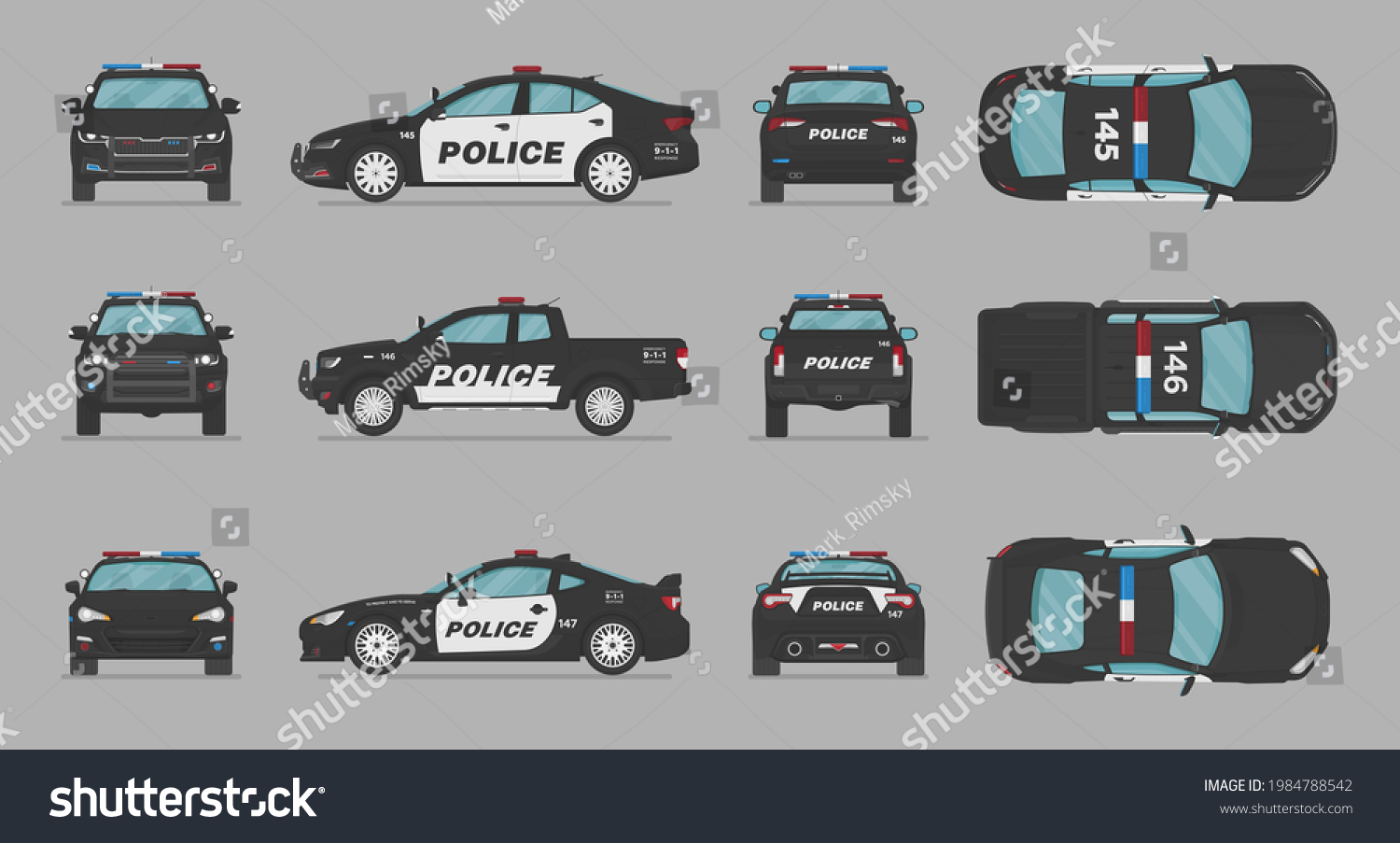 American Police Cars Side View Front Stock Vector (Royalty Free ...