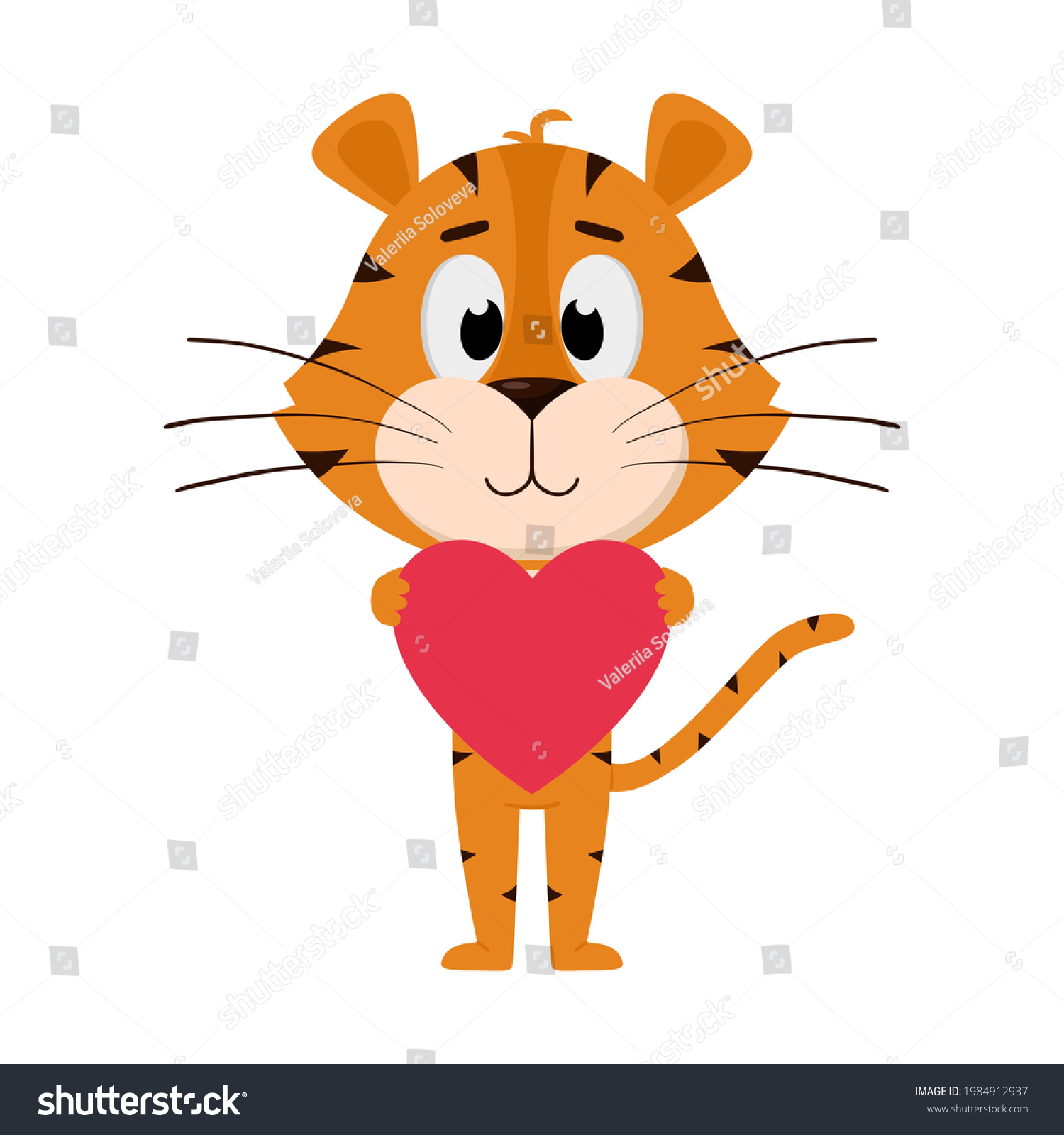 Tiger Embraces Holds Heart Paws Cute Stock Vector (Royalty Free ...