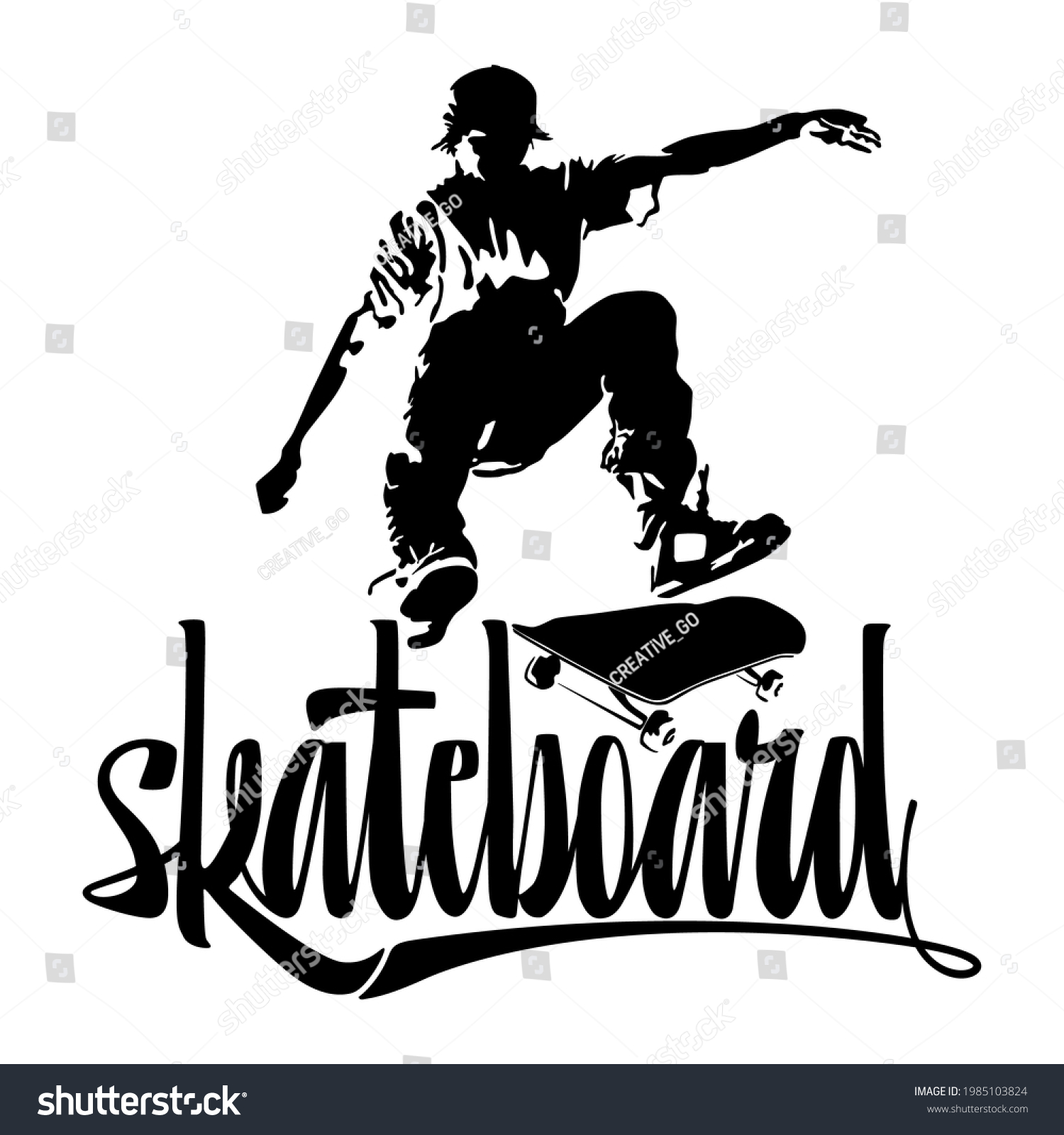 Black Silhouette Skateboarder On White Background Stock Illustration ...