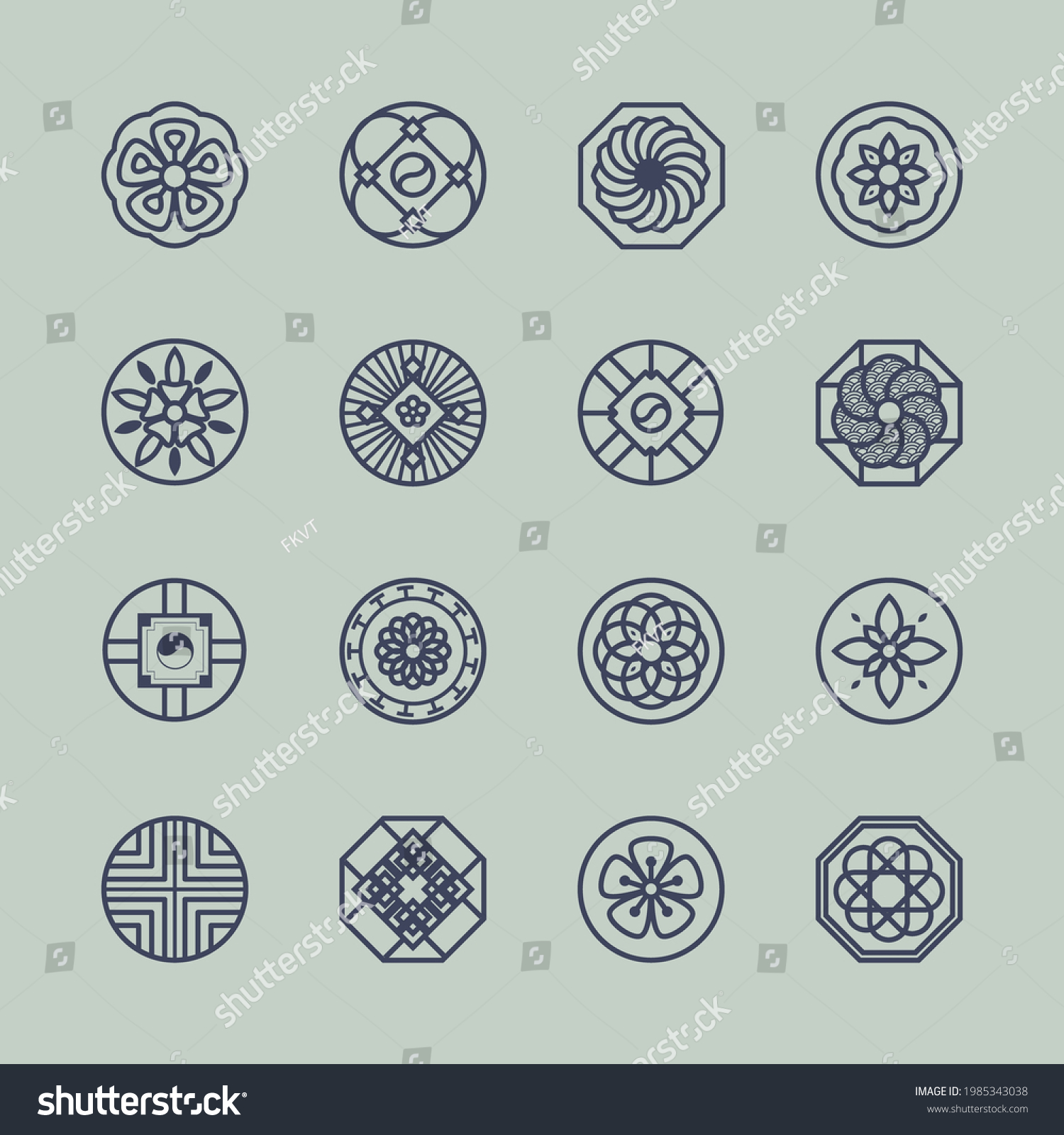 Korea Traditional Pattern Outline Icon Collection Stock Vector (Royalty ...