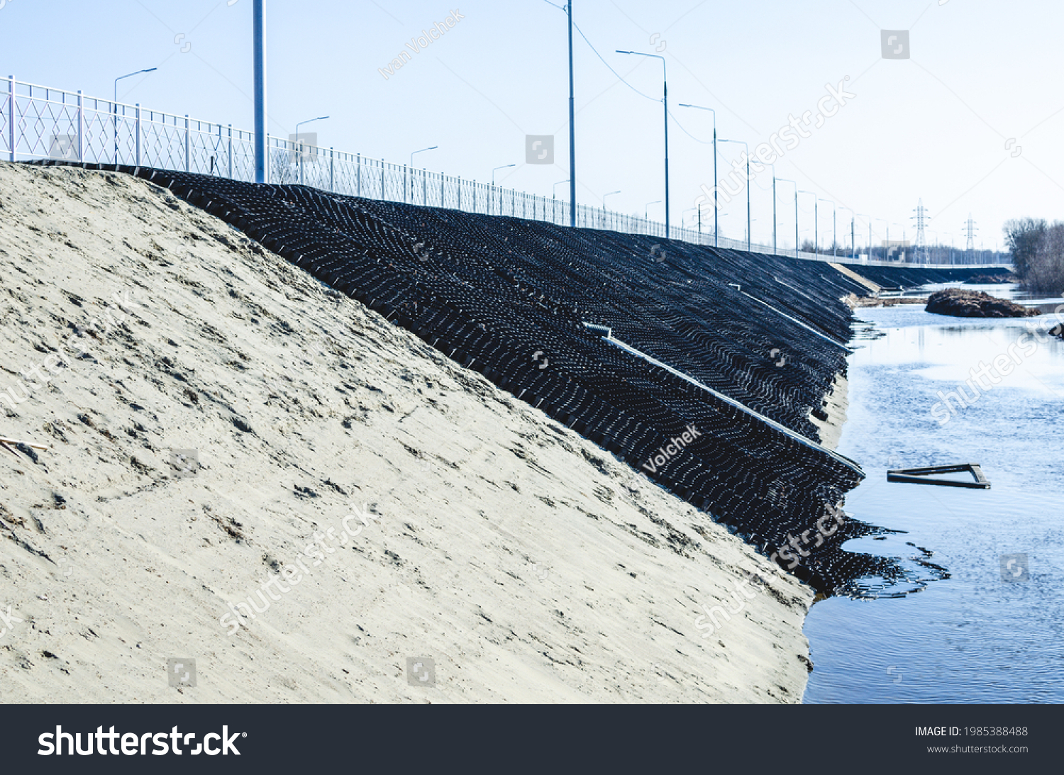 Industrial Geocells Operation Black Geogrid Filled Stock Photo ...