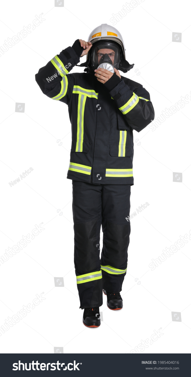 Full Length Portrait Firefighter Uniform Helmet Stock Photo 1985404016 ...