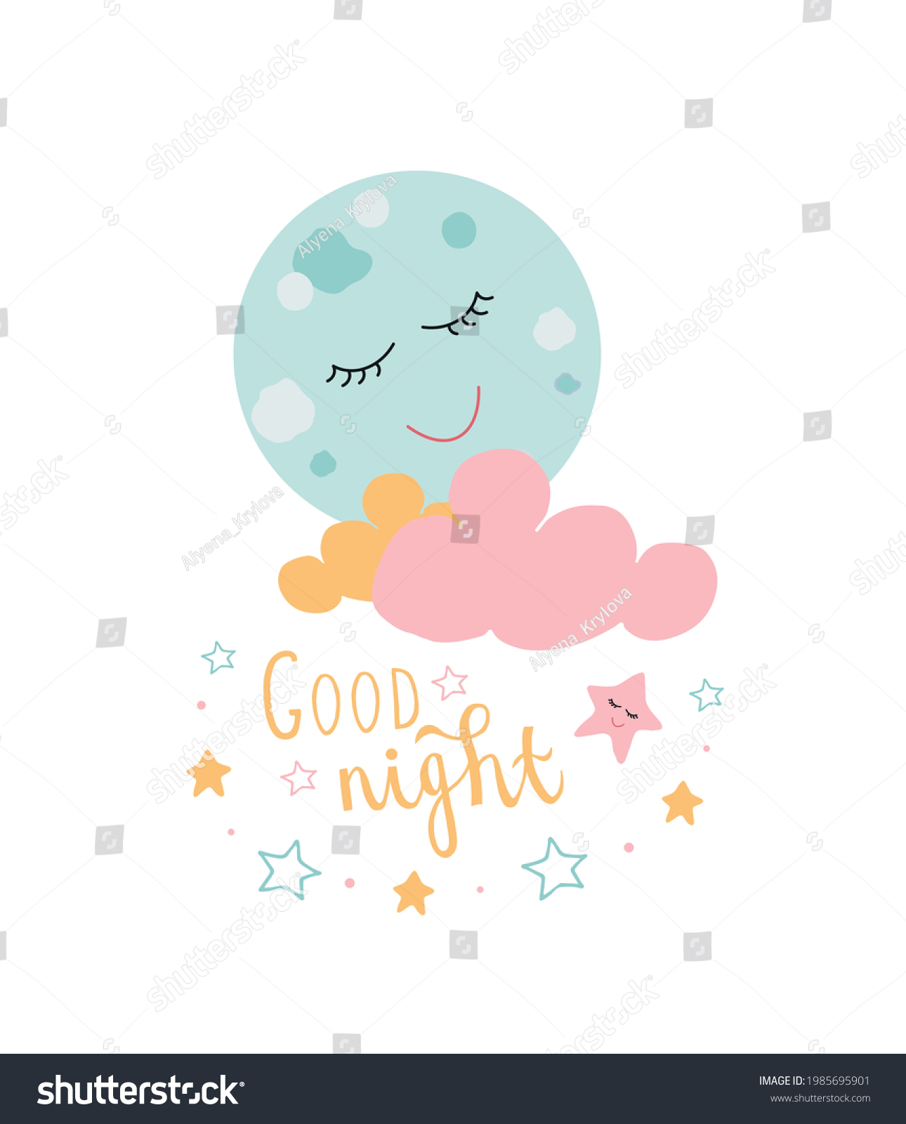 Kids Poster Cute Moon Kids Print Stock Vector (Royalty Free) 1985695901 ...