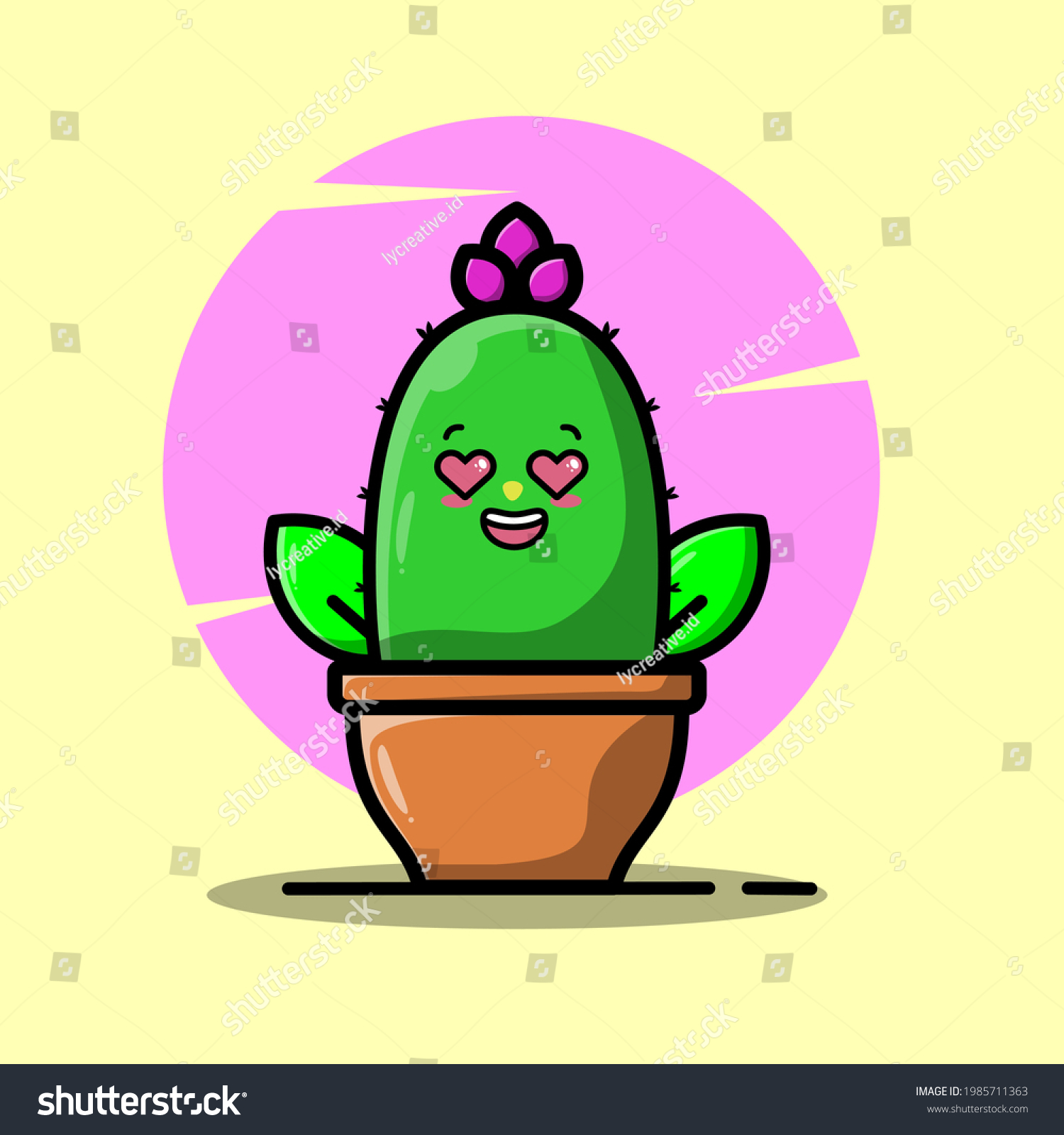 Vector Cartoon Illustrations Green Cactus Happy Stock Vector (Royalty ...