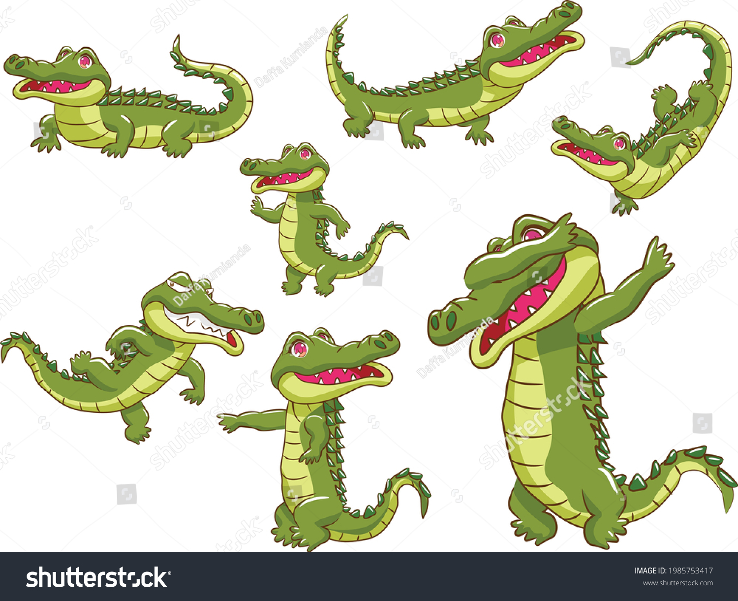 Cute Crocodile Various Positions Vector Illustration Stock Vector ...