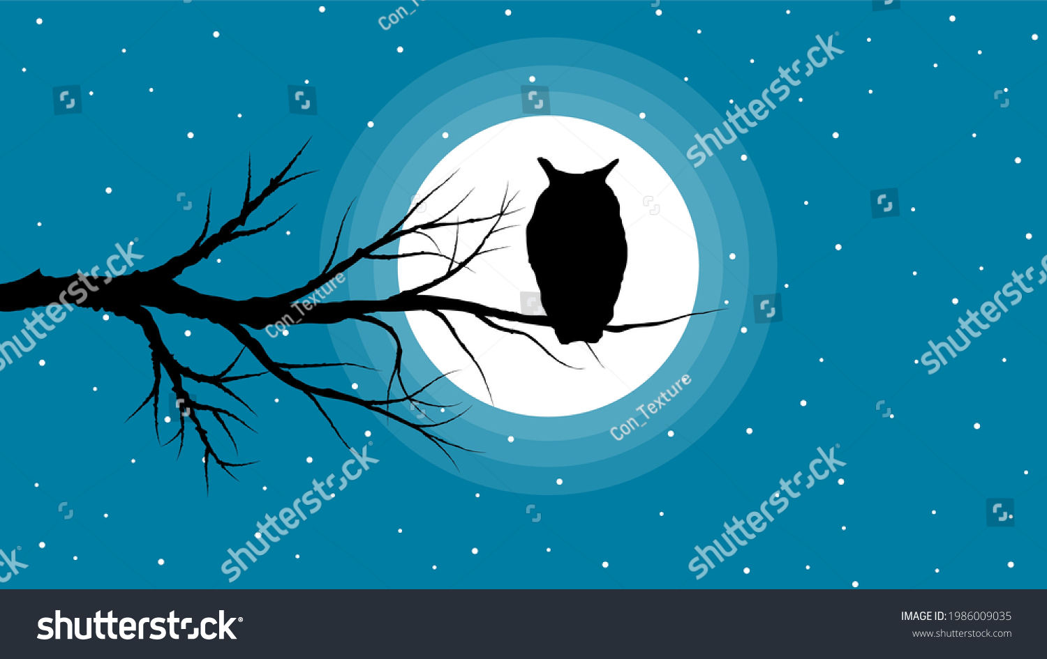 Silhouette Owl On Barren Tree Moonlight Stock Vector (Royalty Free ...