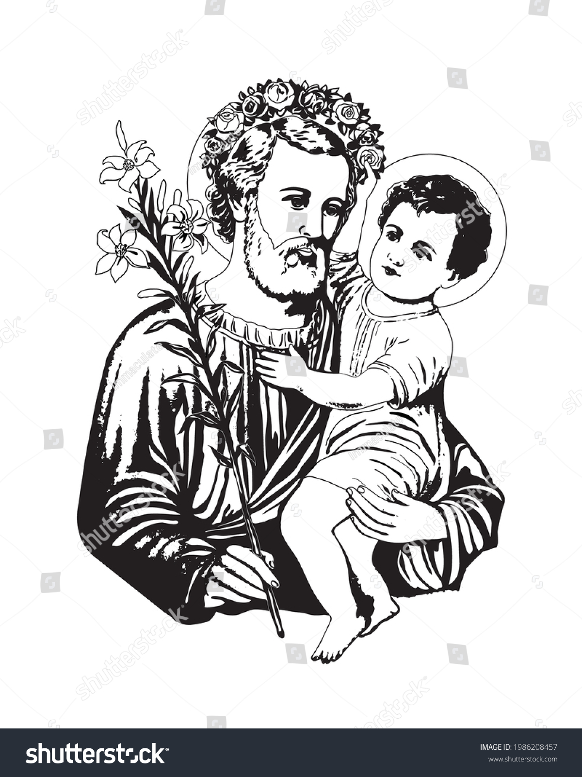 Saint Joseph Child Jesus Illustration Catholic Stock Vector (Royalty ...
