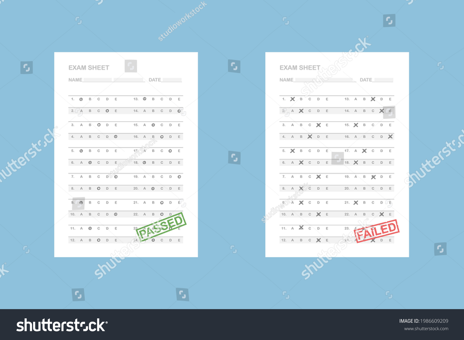 Passed Failed Exam Test Paper Sheet Stock Vector (Royalty Free