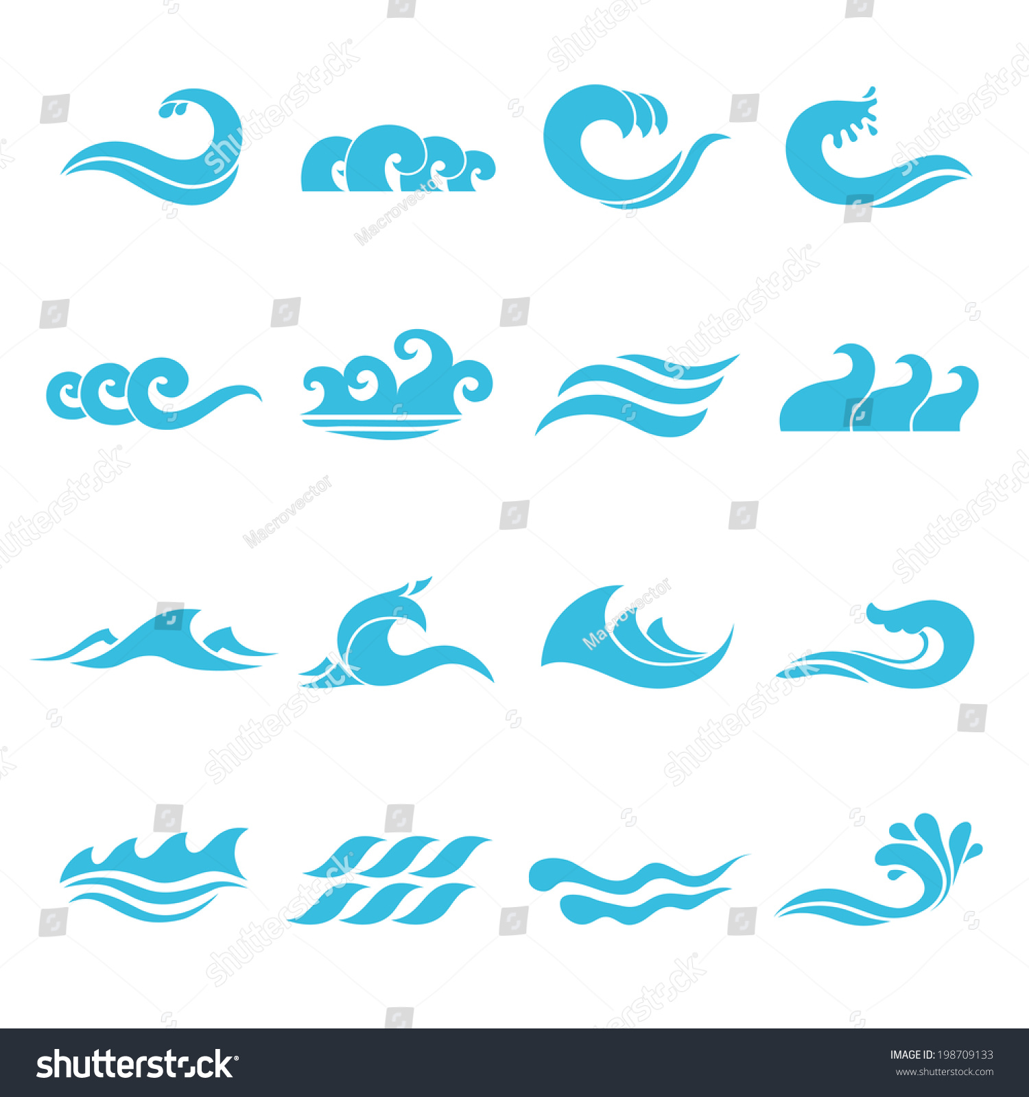 Waves Flowing Water Sea Ocean Icons Stock Vector (Royalty Free ...