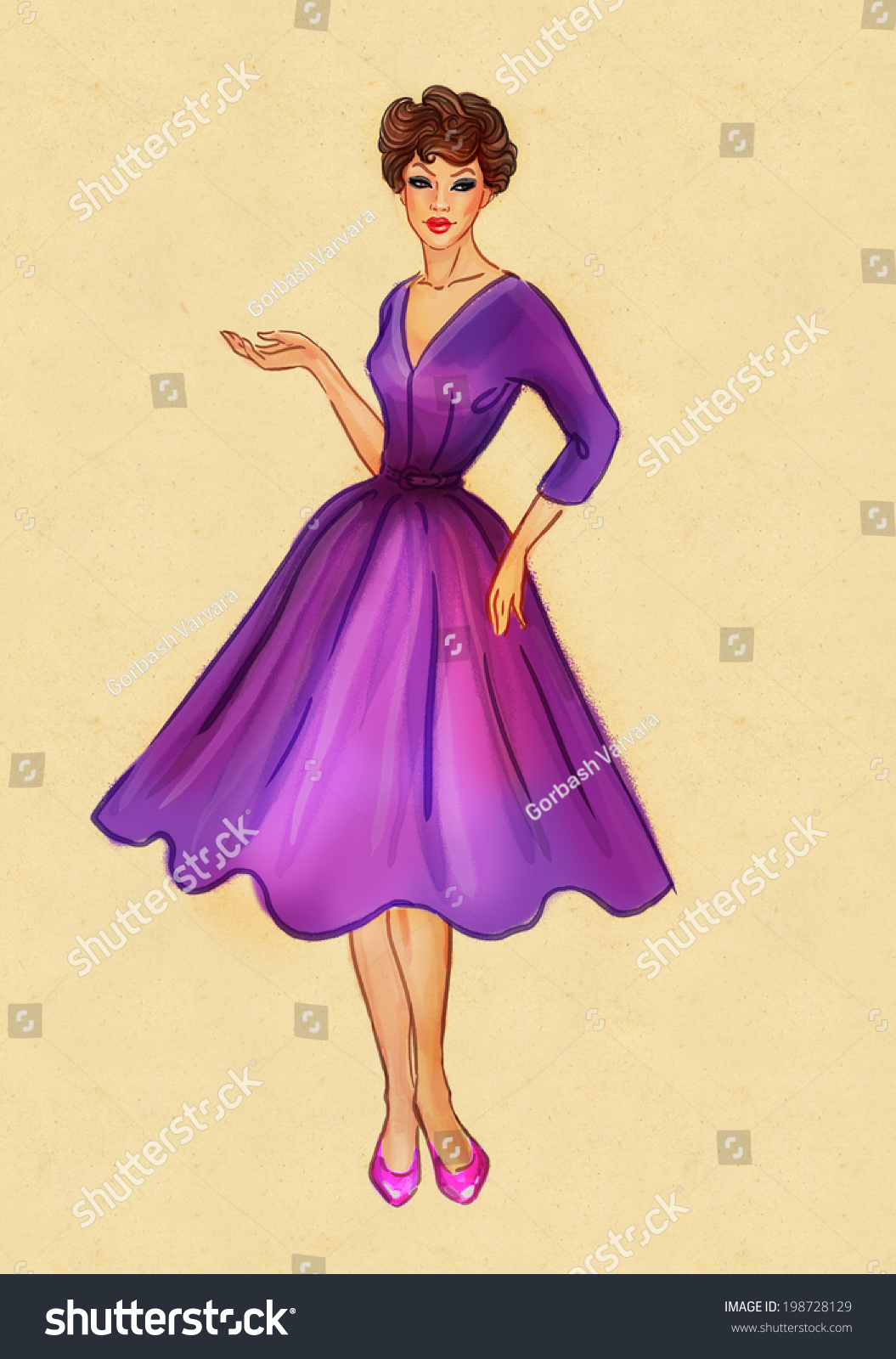 Pretty Retro Sexy Pinup Girl Purple Stock Illustration 198728129 Shutterstock 