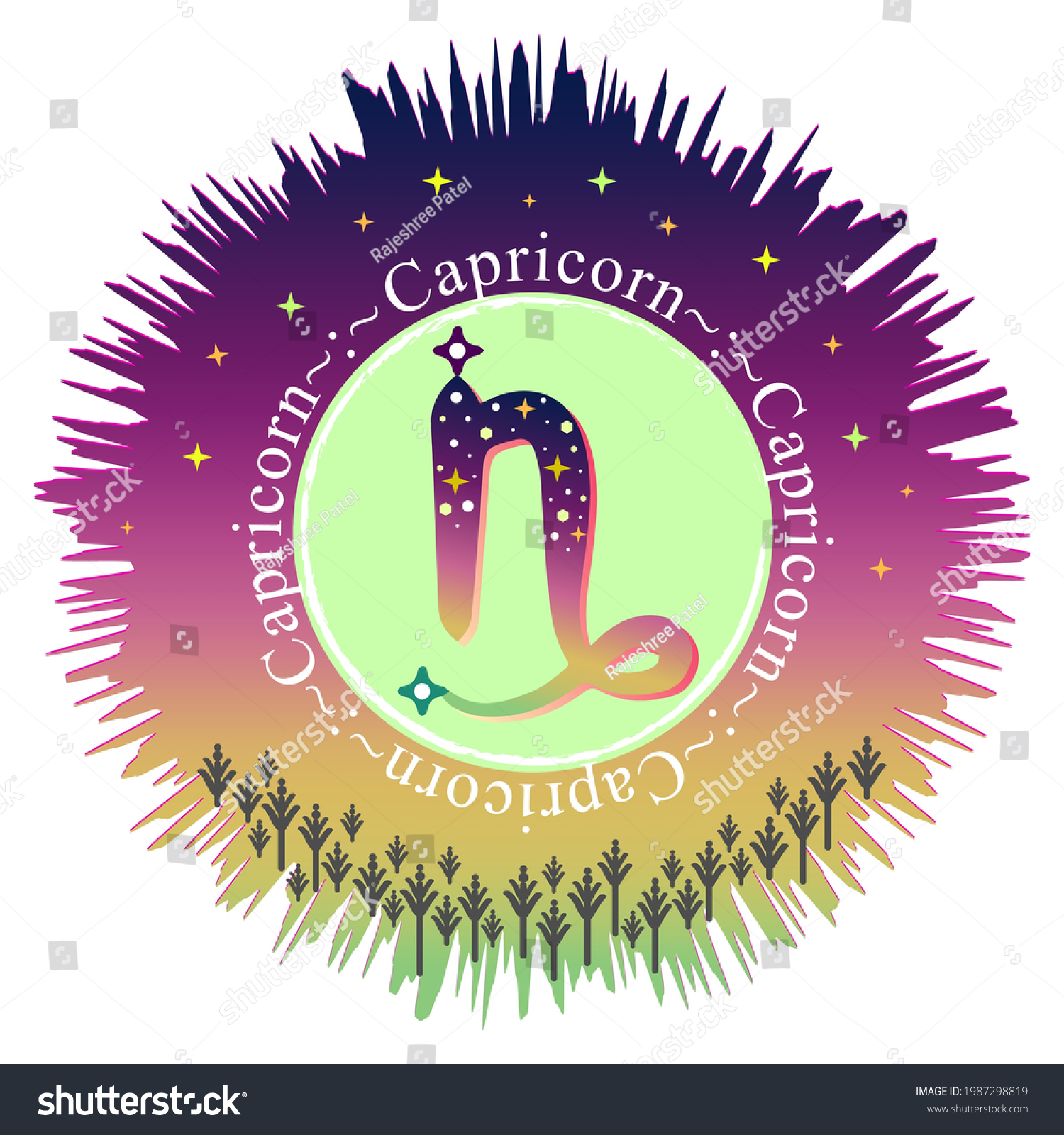 Capricorn Moon Sign Zodiac Sign Label Stock Vector (Royalty Free