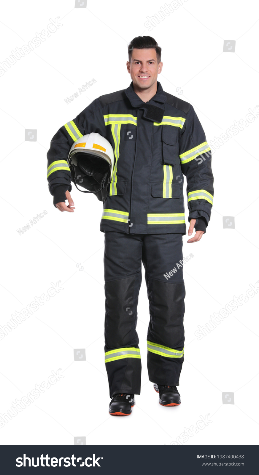 Full Length Portrait Firefighter Uniform Helmet Stock Photo 1987490438 ...