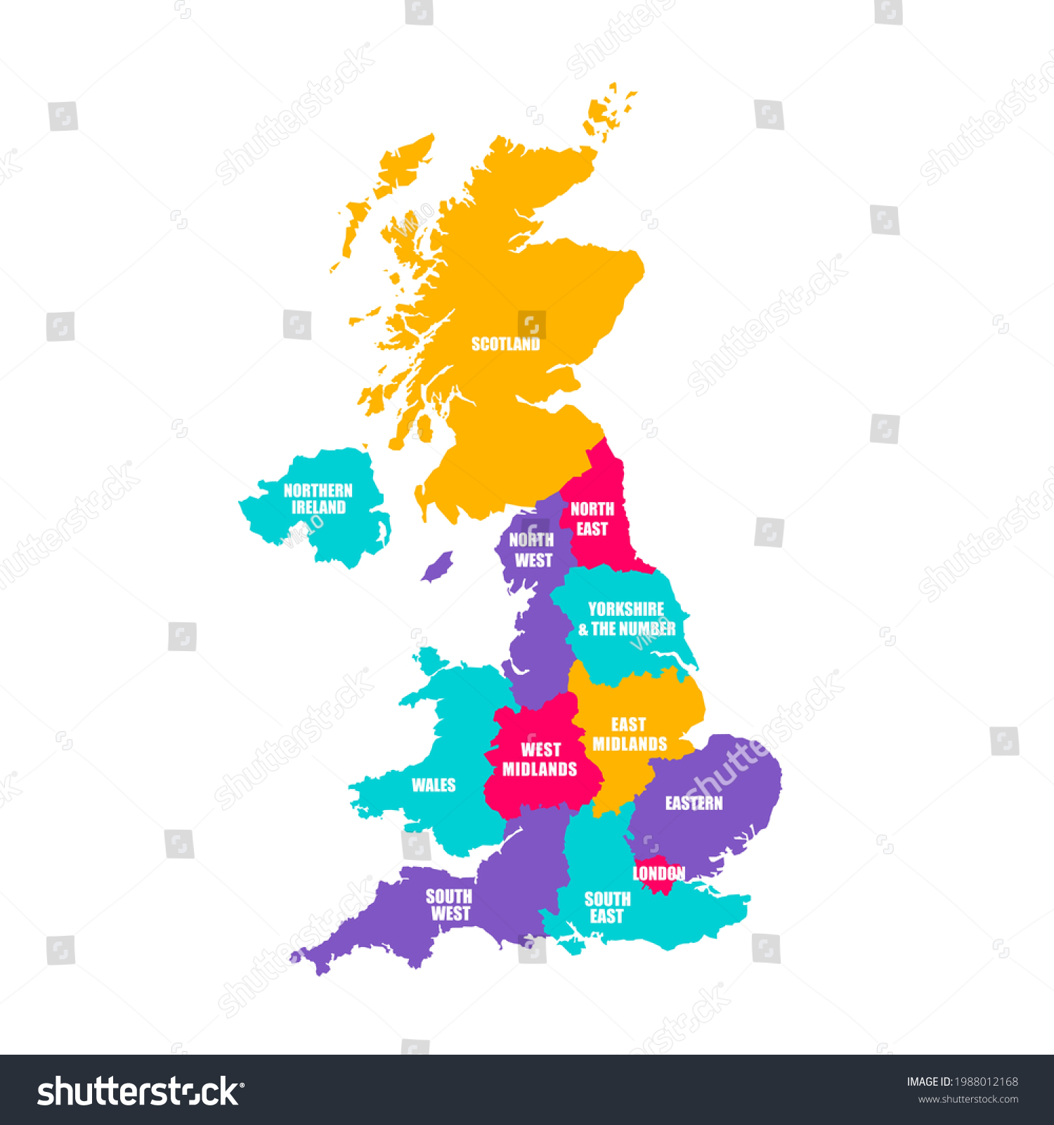 Uk Multicolored Map Regions Vector Illustration Stock Vector (Royalty ...