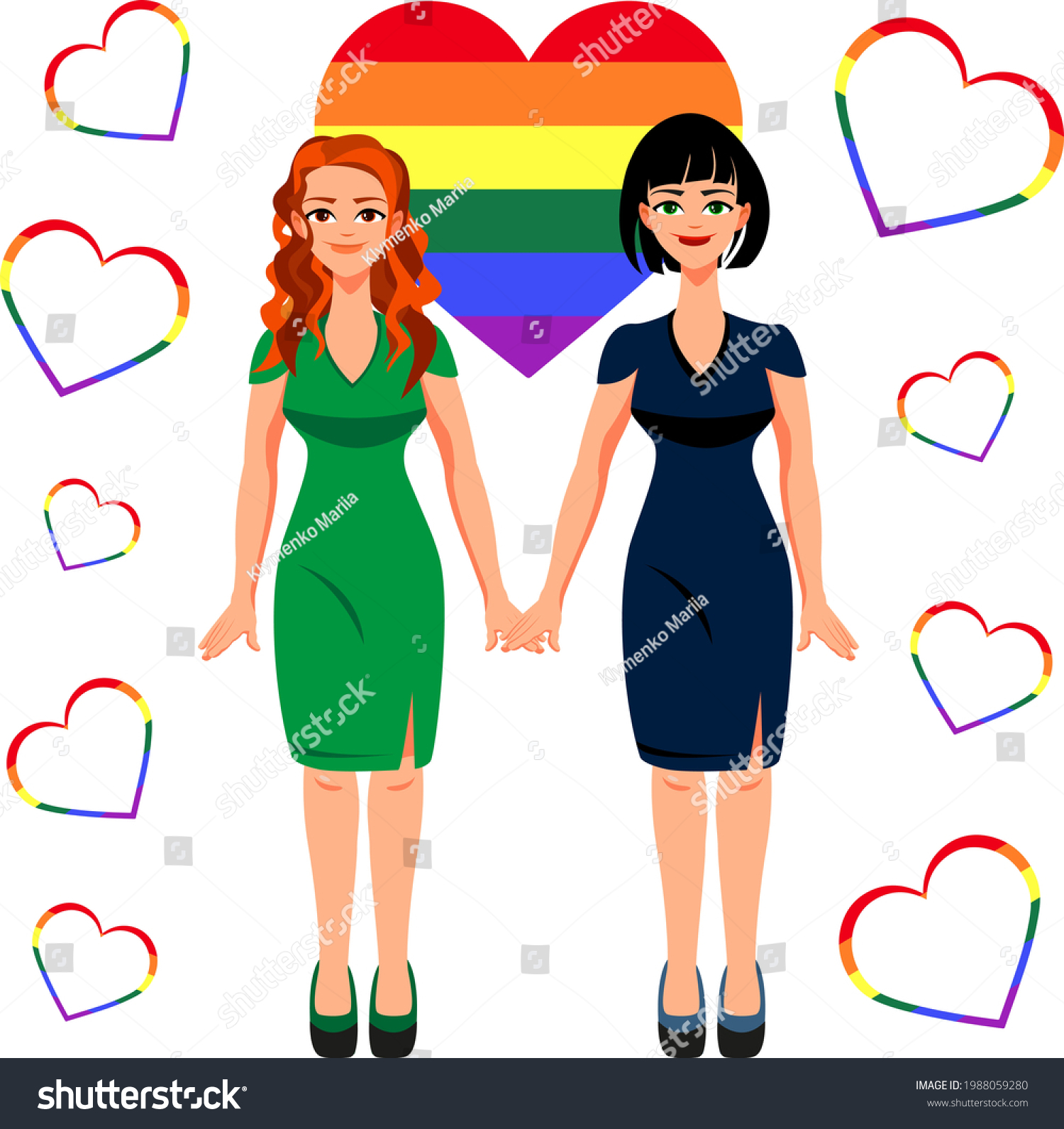 Lgbt Same Sex Couple Two Women Stock Vector Royalty Free 1988059280 Shutterstock 4932