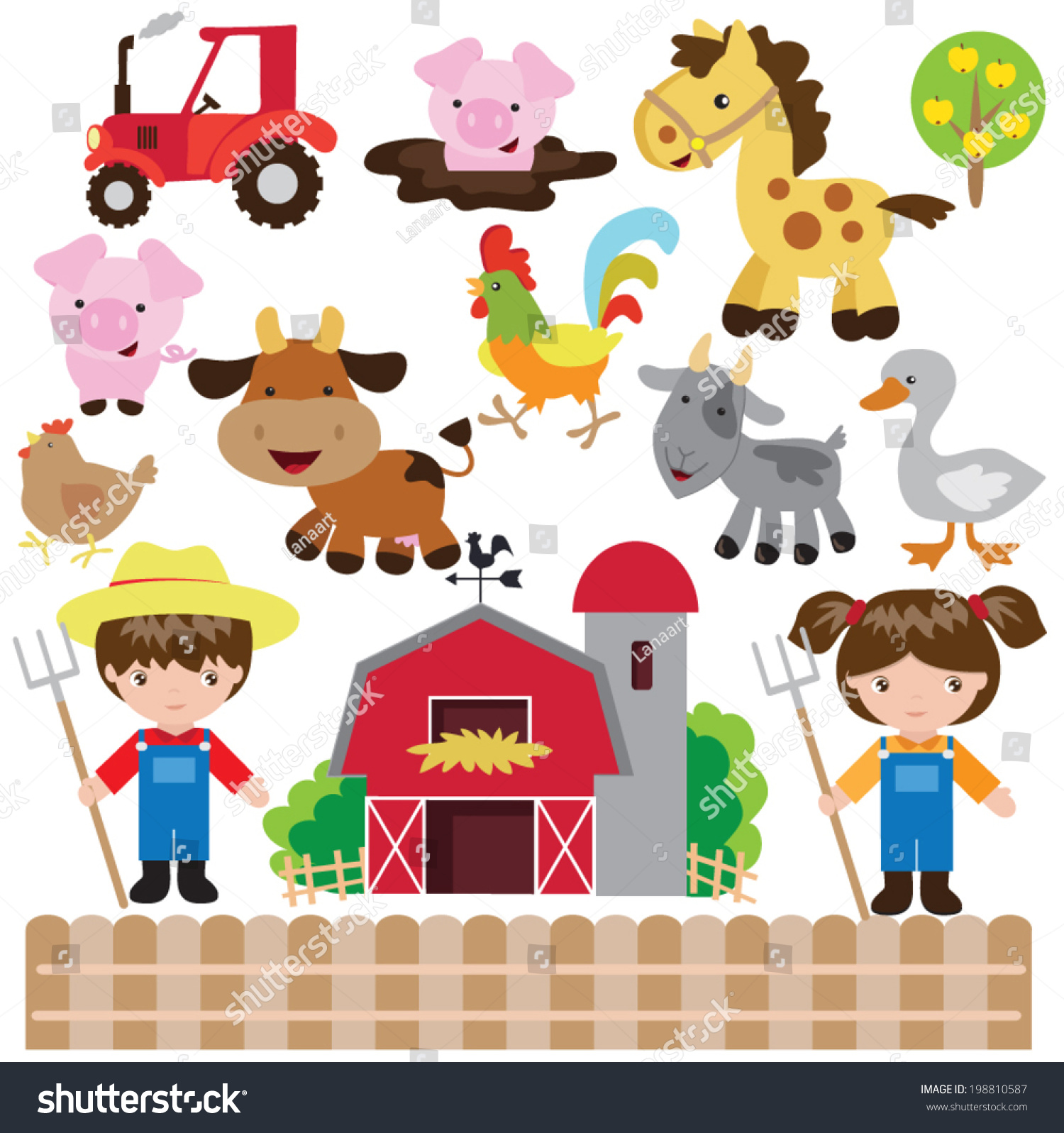 Cartoon Vector Farm Illustration Stock Vector (Royalty Free) 198810587 ...