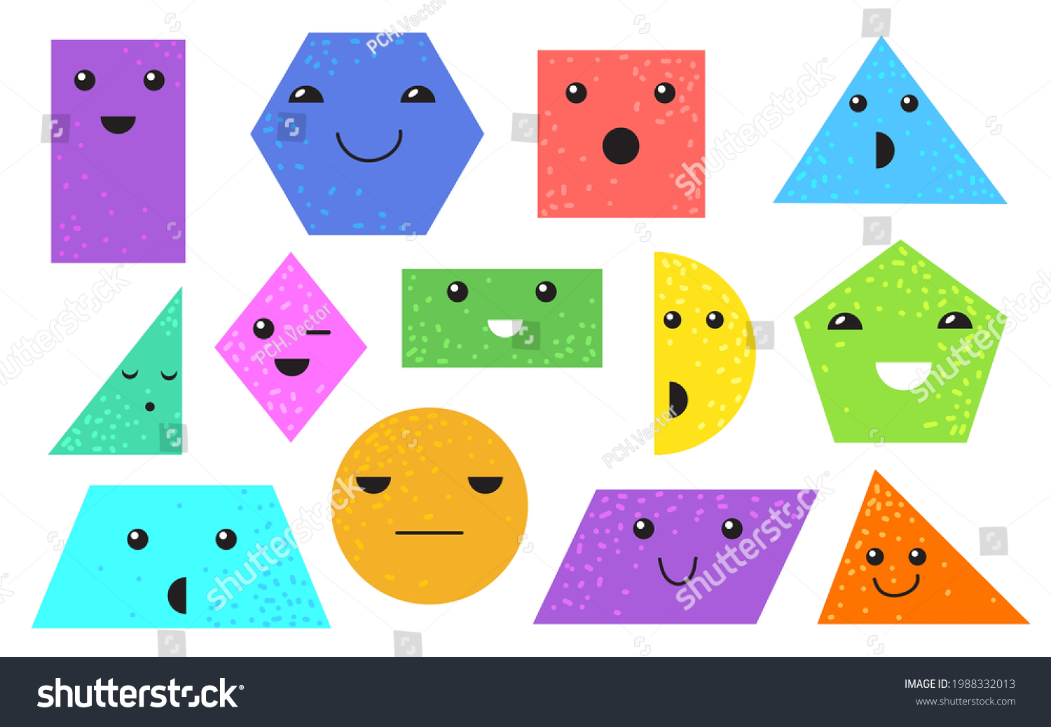 Various Geometric Figures Faces Cartoon Illustration Stock Vector ...