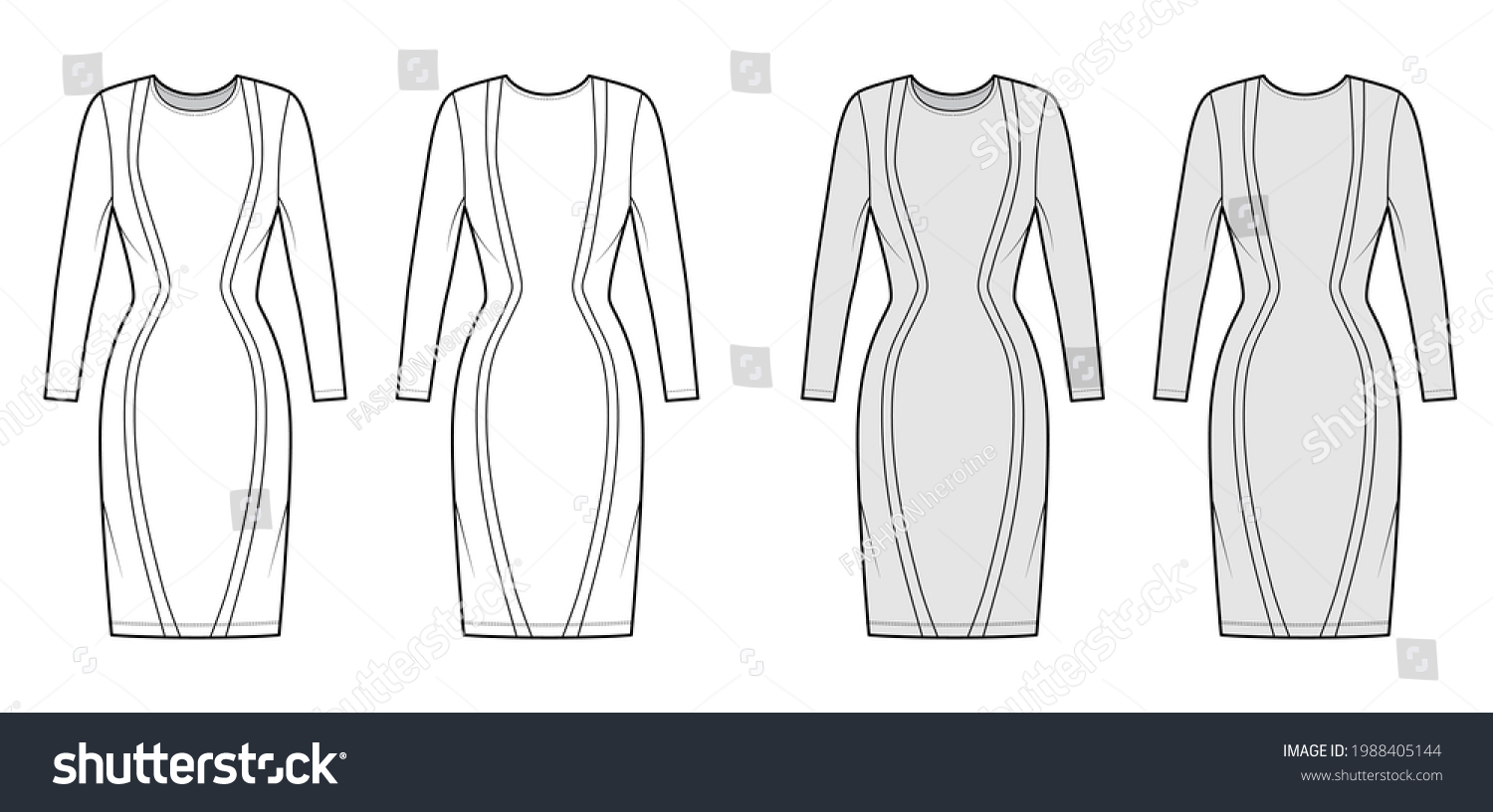 Dress Panel Technical Fashion Illustration Hourglass Stock Vector ...