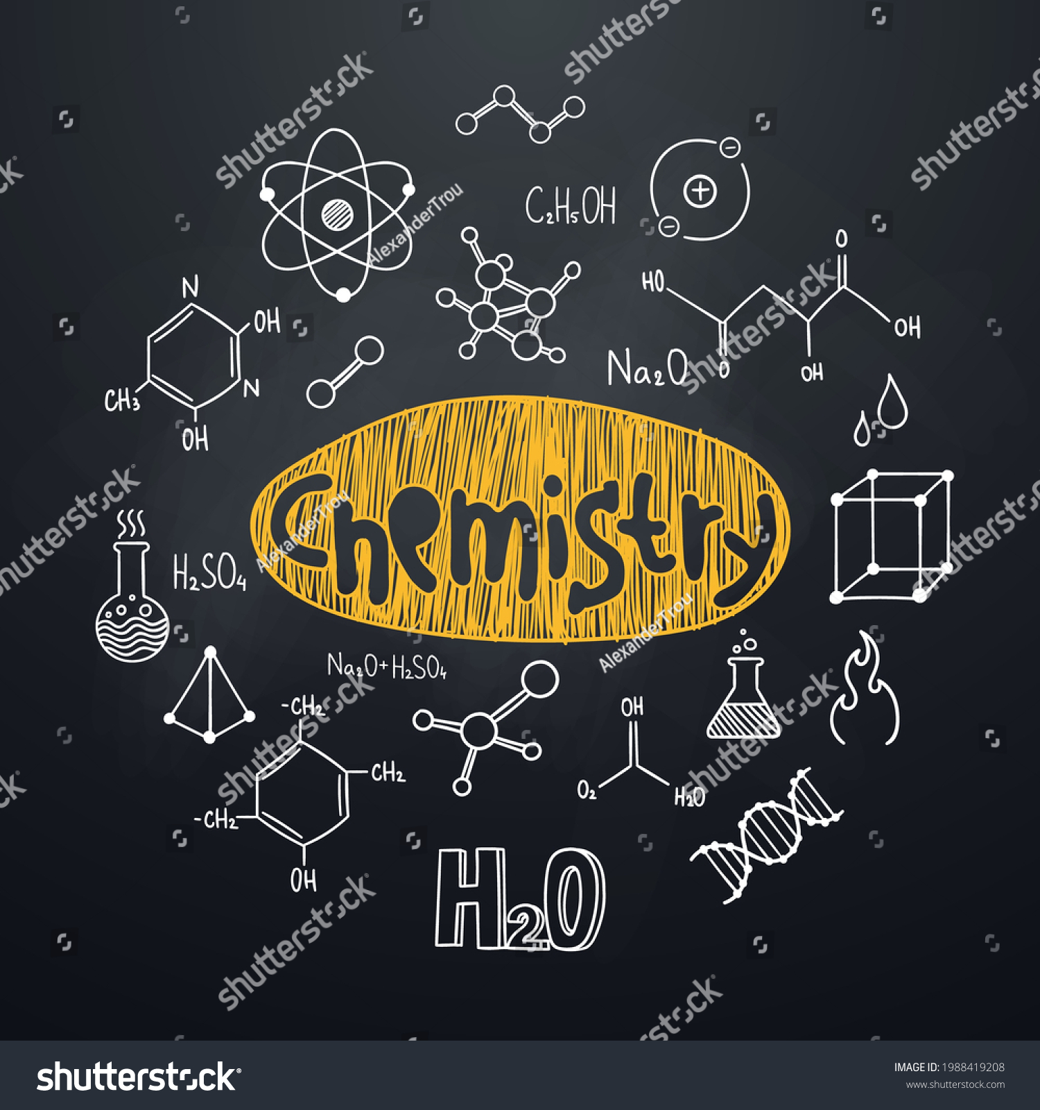 Chemistry Chalkboard Background Hand Drawn Style Stock Vector Royalty