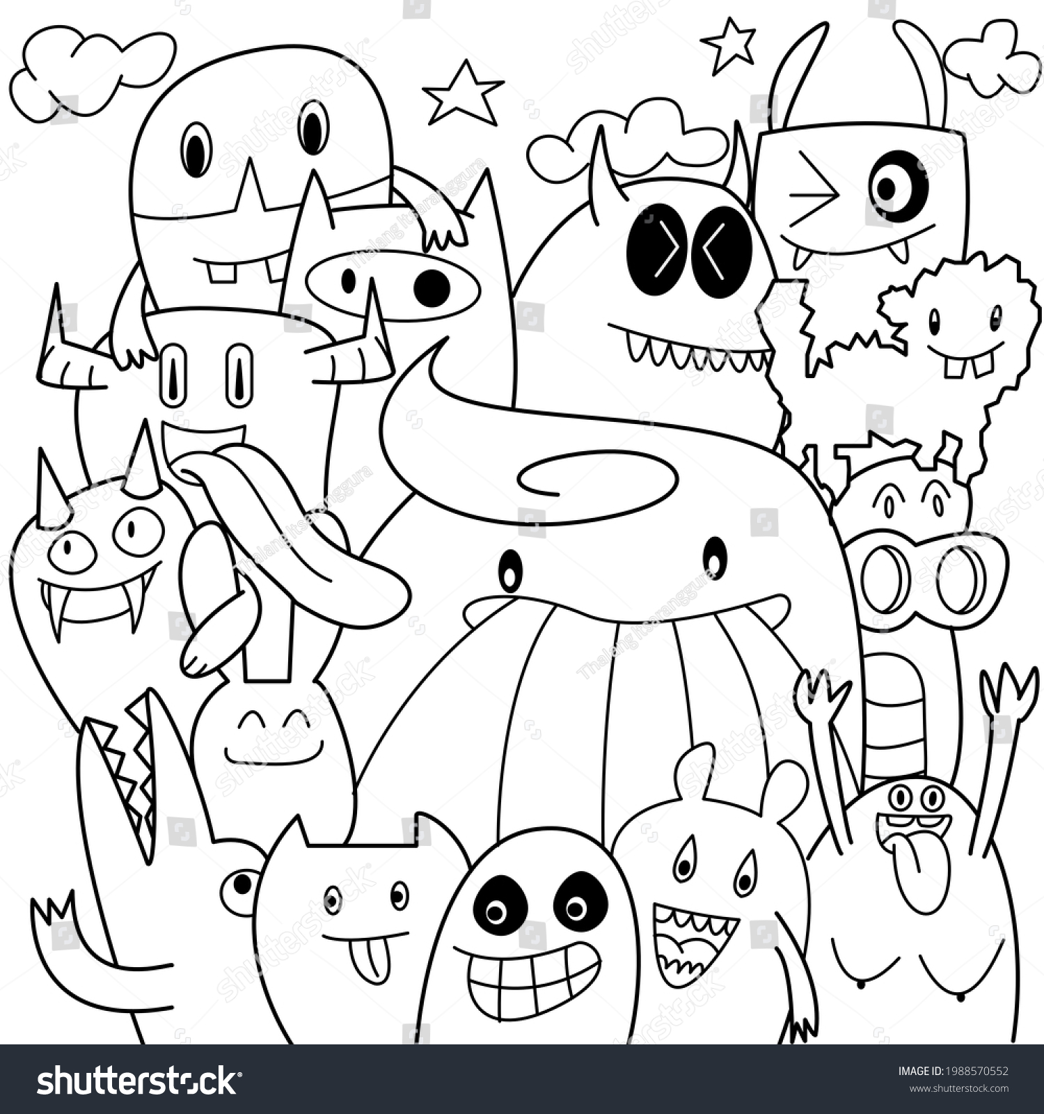 Funny Monsters Doodle Cute Background Black Stock Illustration ...