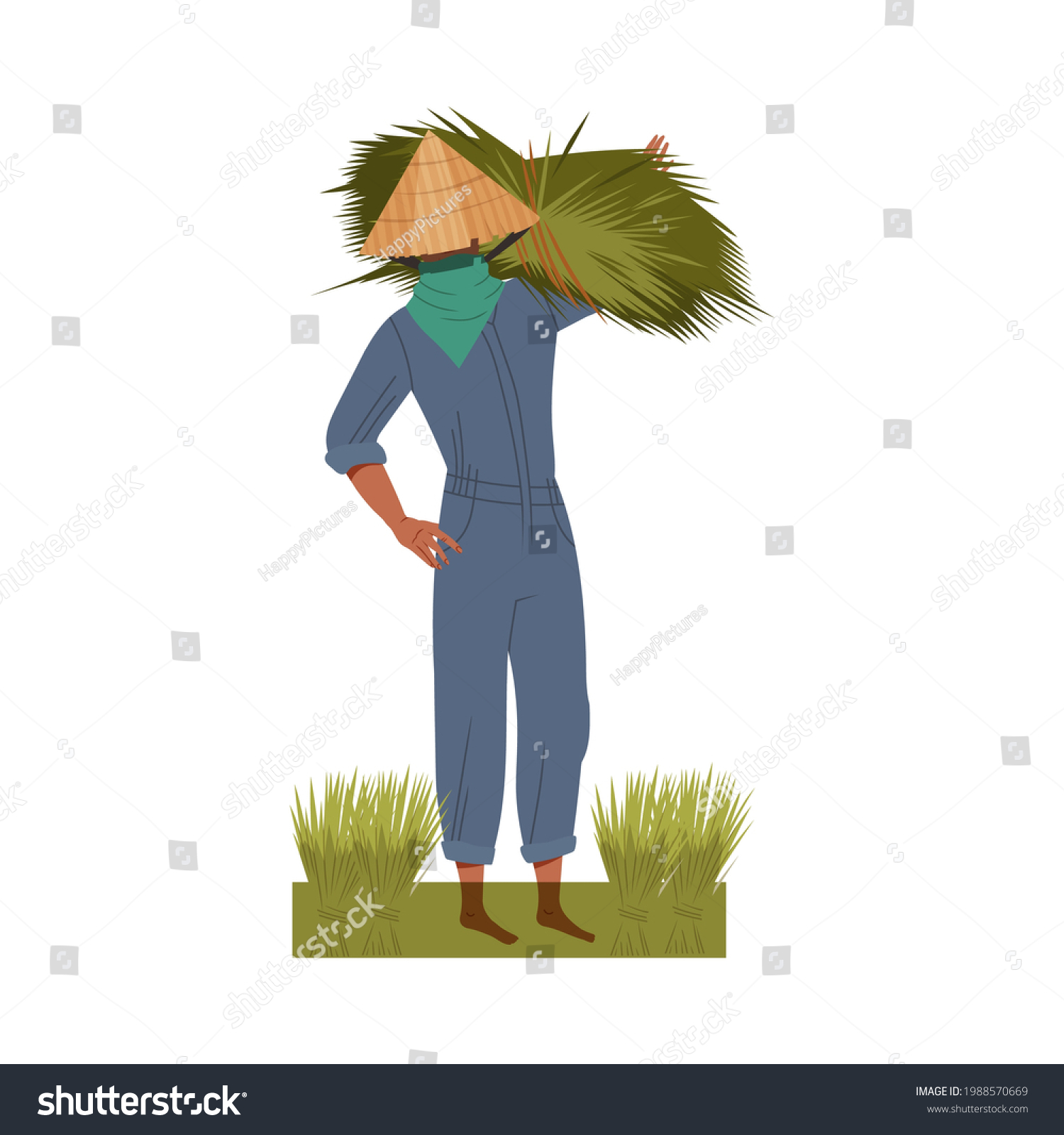 Asian Farmer Straw Conical Hat Carrying Stock Vector (Royalty Free ...