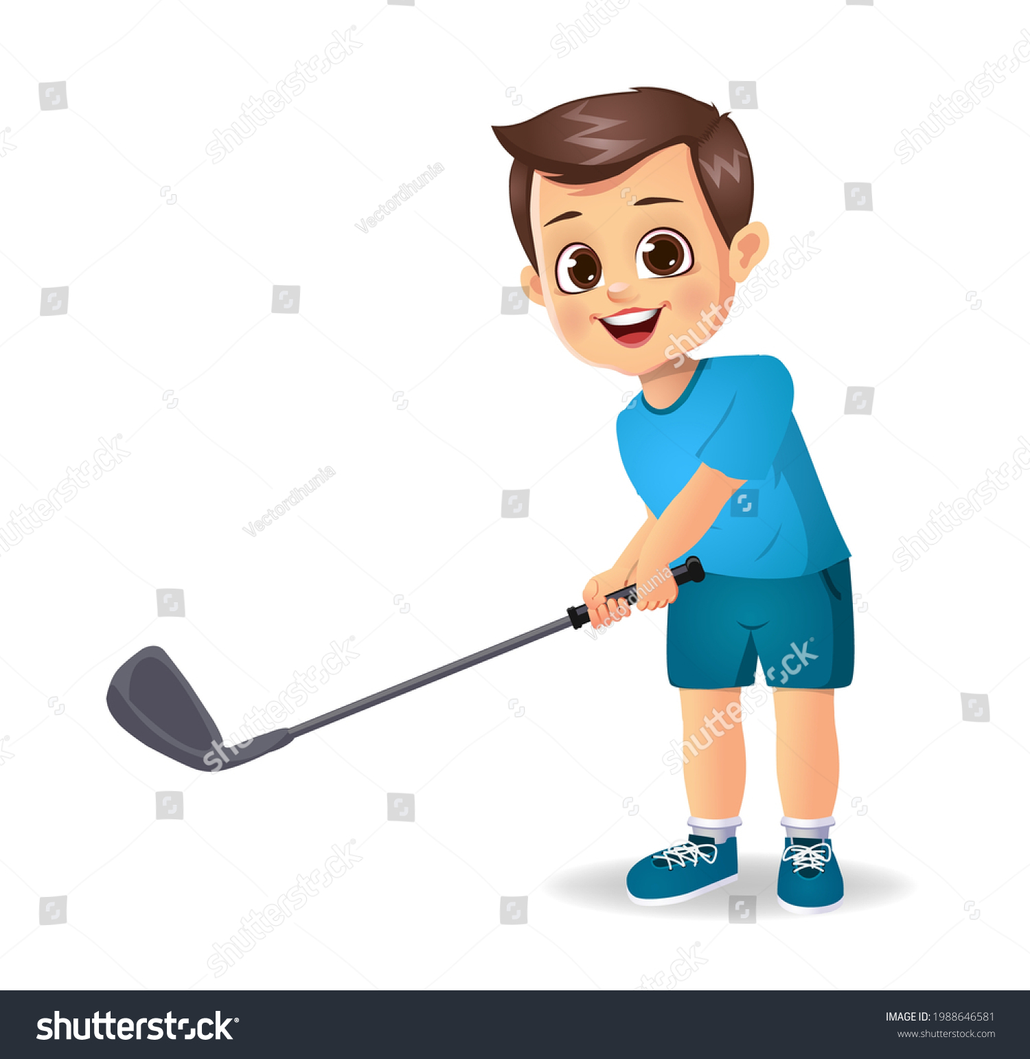 Cute Boy Kid Playing Golf Stock Vector (Royalty Free) 1988646581 ...