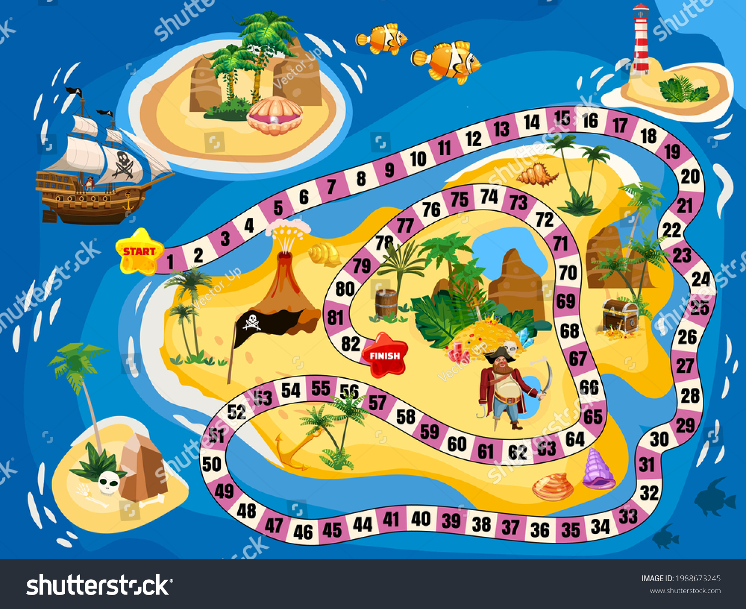 Treasure Island Pirate Board Game Map Stock Vector (Royalty Free ...