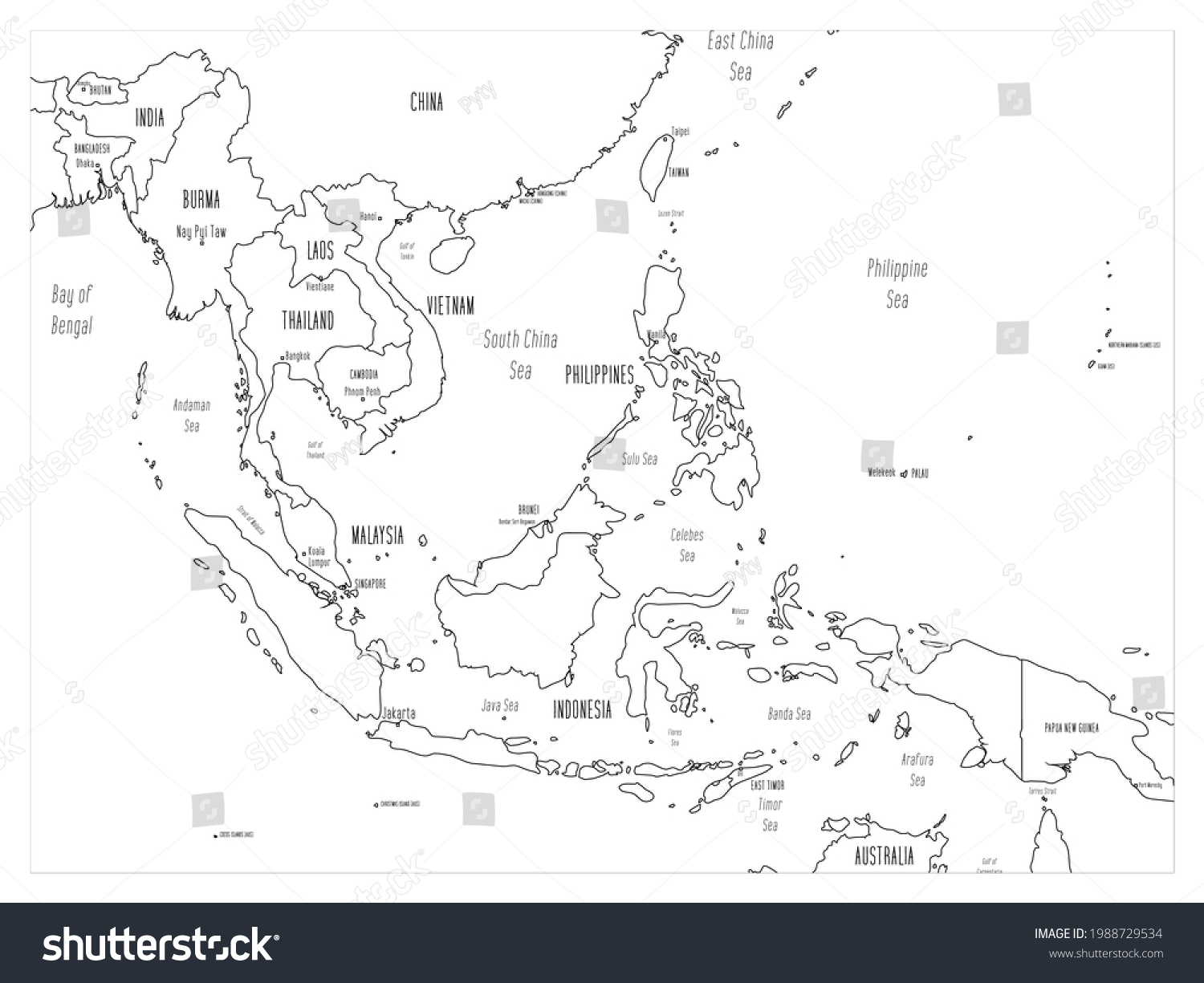 Southeast Asia Map Handdrawn Cartoon Style Stock Vector (Royalty Free ...