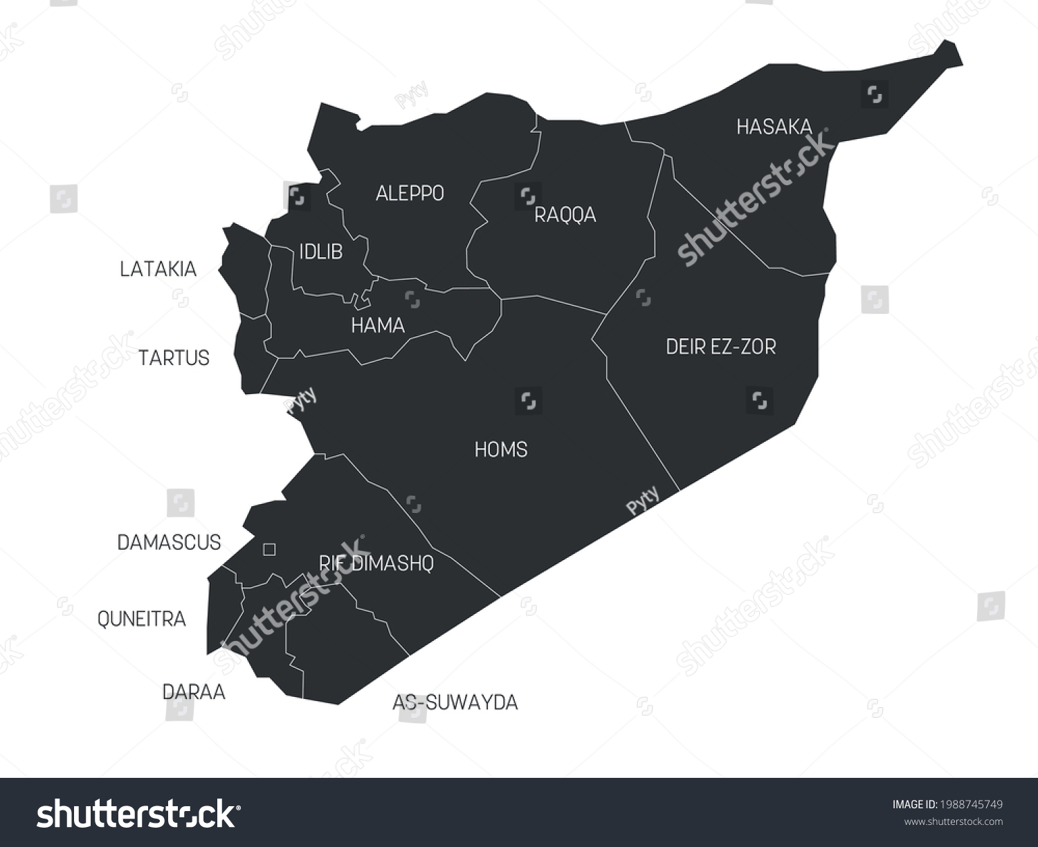 Syria Political Map Governorates Stock Vector Royalty Free 1988745749 Shutterstock