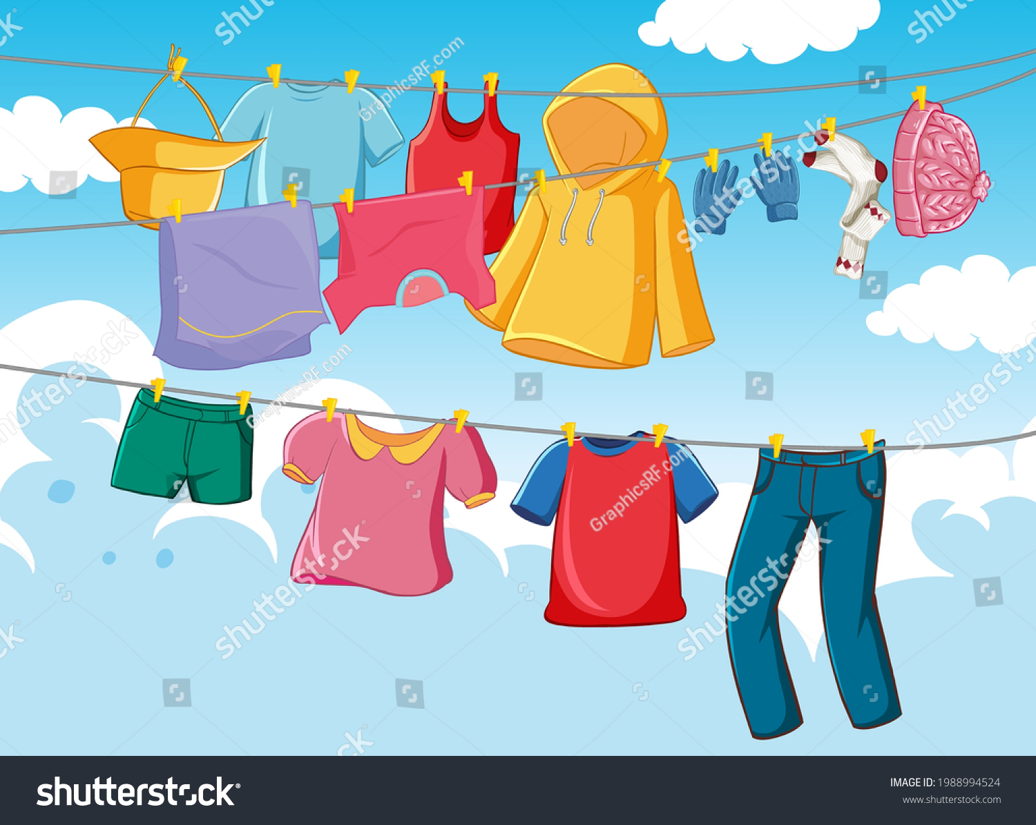 Cloyhes Drying Outdoor Scene Illustration Stock Vector (Royalty Free ...